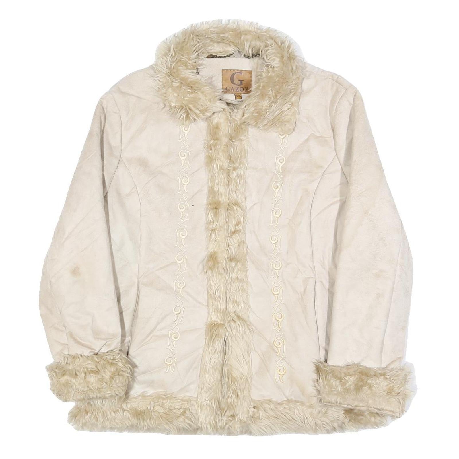 GAZOZ Womens Cream Beige Faux Fur Trim Button Jacket XL Polyester Winter Refurbished - N/A refurbished available on Cerqular