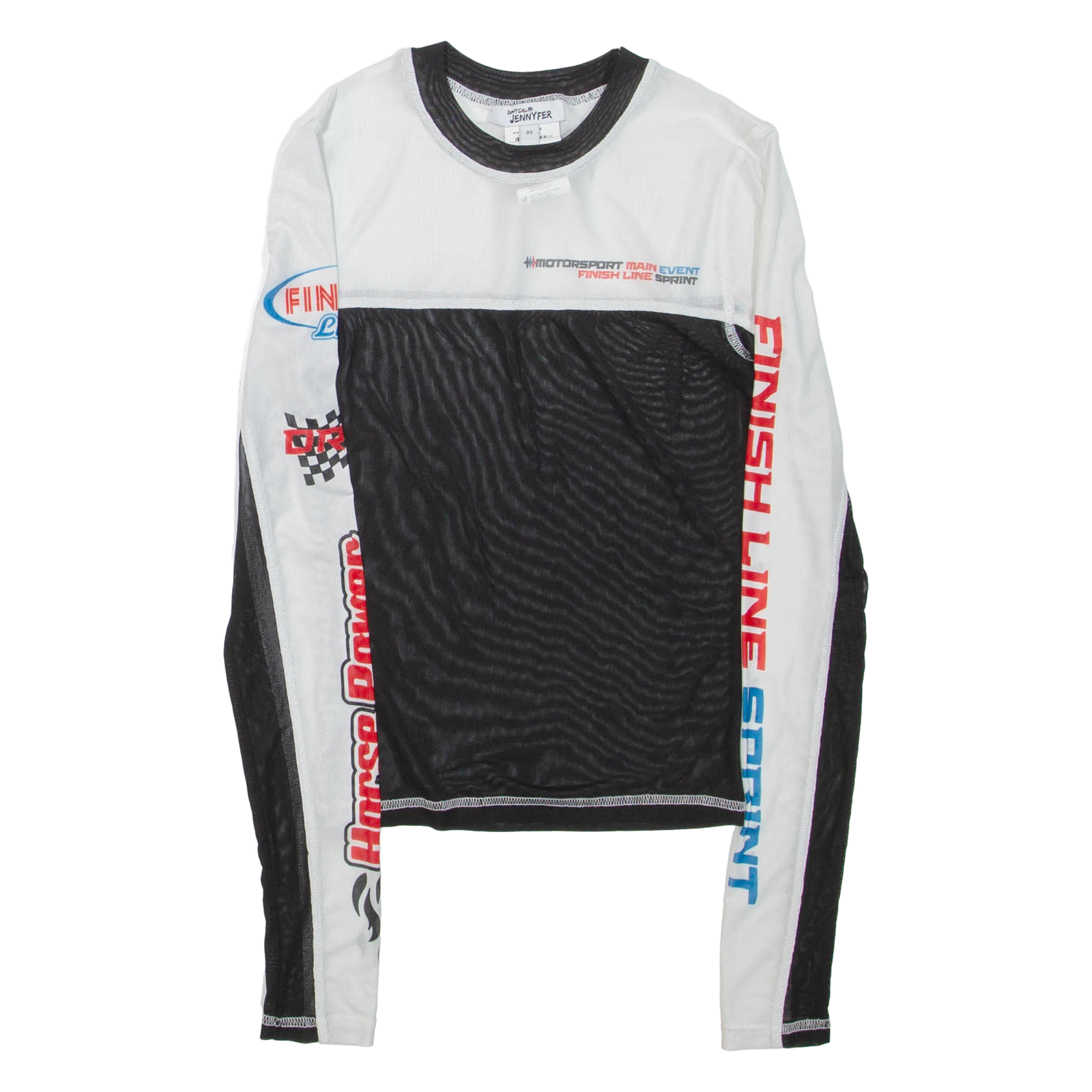 DON'T CALL ME JENNYFER Sheer Womens Printed Top White Long Sleeve XS Refurbished - N/A refurbished available on Cerqular