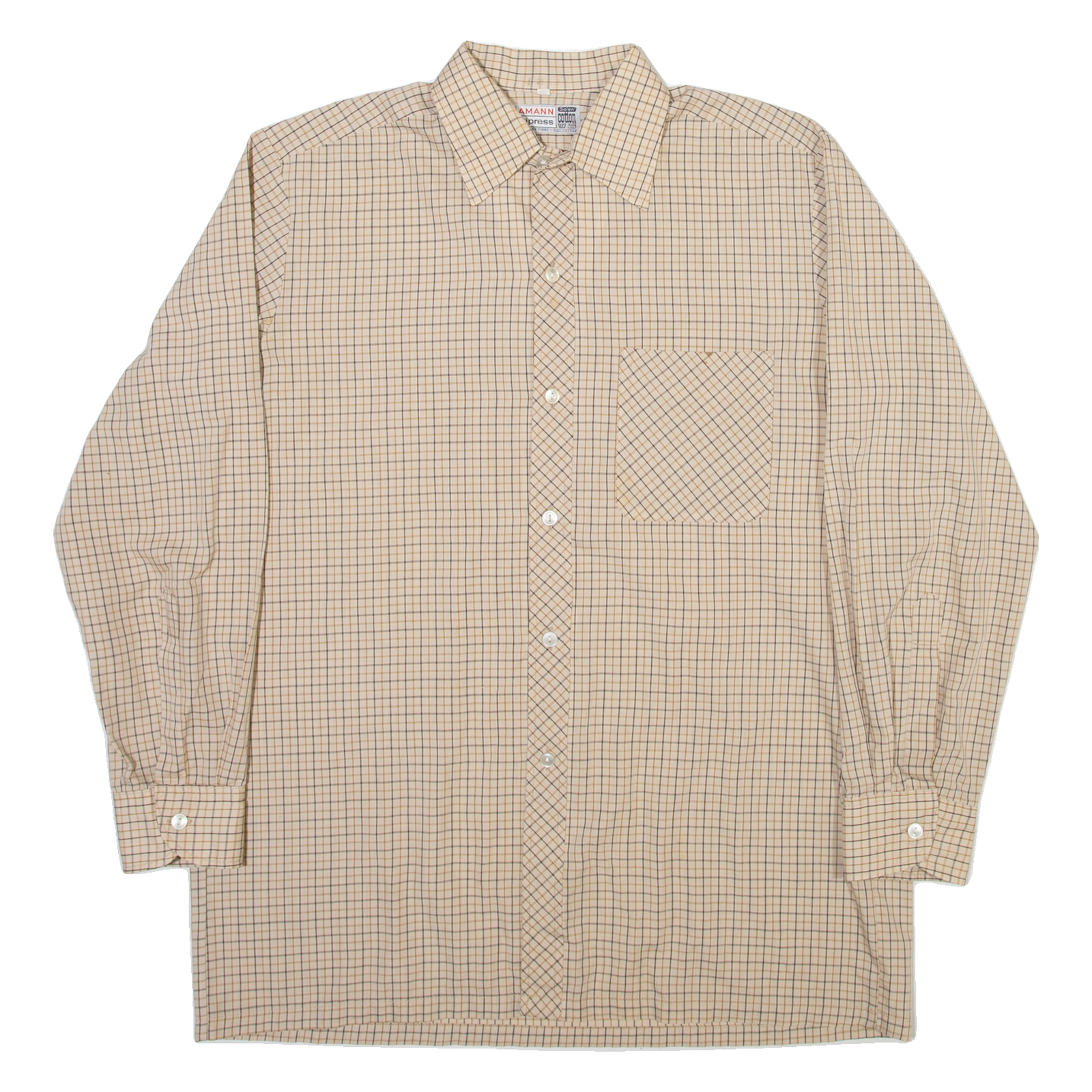 AMANN Mens Shirt Beige Check Long Sleeve L Refurbished - N/A refurbished available on Cerqular