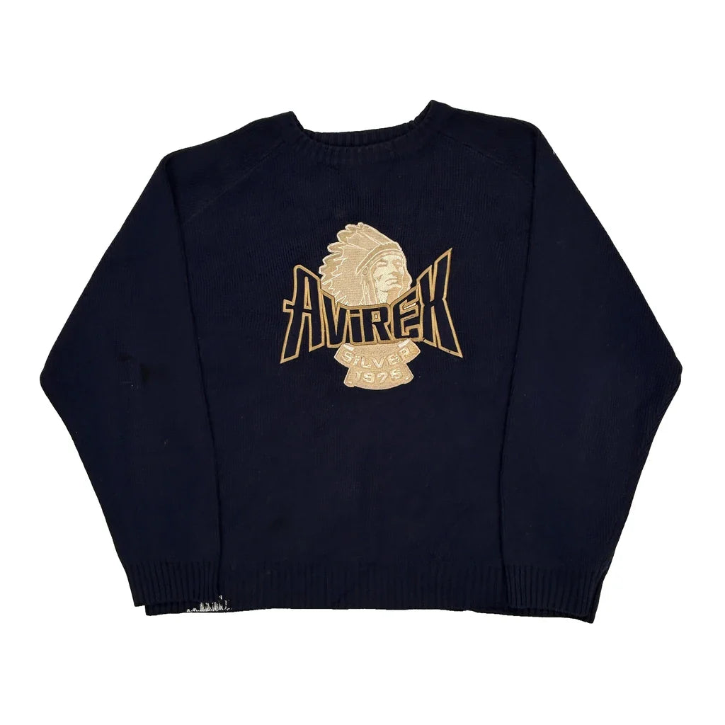 Avirex Graphic Jumper - XL Navy Cotton Refurbished - Thrifted (note: this is a term often used to describe second- refurbished available on Cerqular