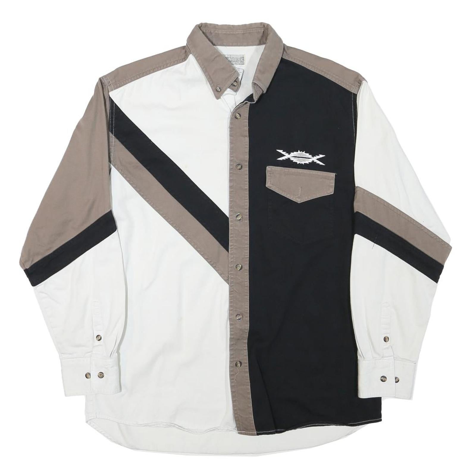 EXPRESS RIDER Mens White & Black & Taupe Cotton Blend Shirt M Button-Up Casual Refurbished - N/A refurbished available on Cerqular