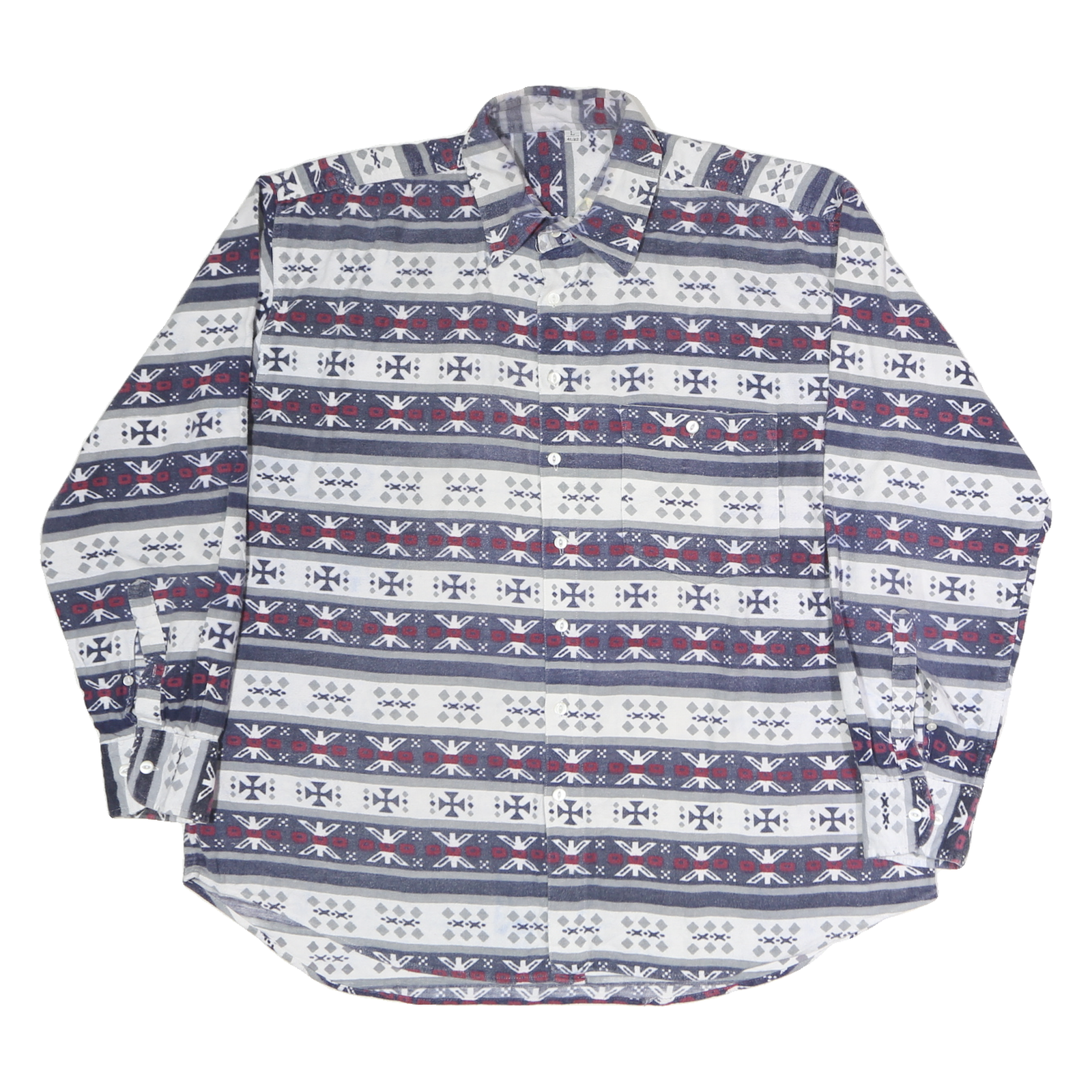 Mens Blue White Red Patterned Cotton Shirt L Long Sleeve Button Closure Casual Refurbished - N/A refurbished available on Cerqular