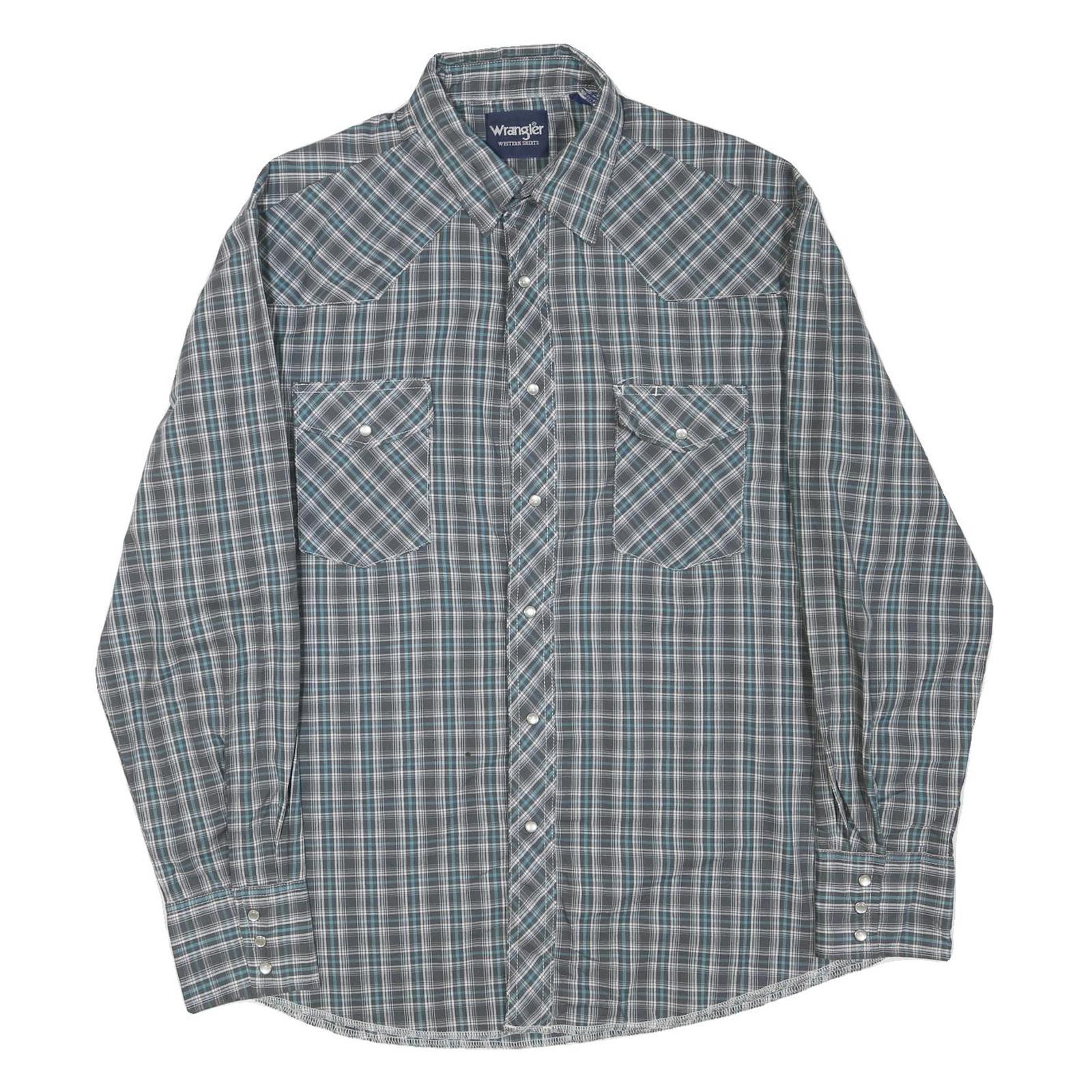 WRANGLER Mens Blue & Green Check Shirt L Western Style Casual Button Up Refurbished - N/A refurbished available on Cerqular