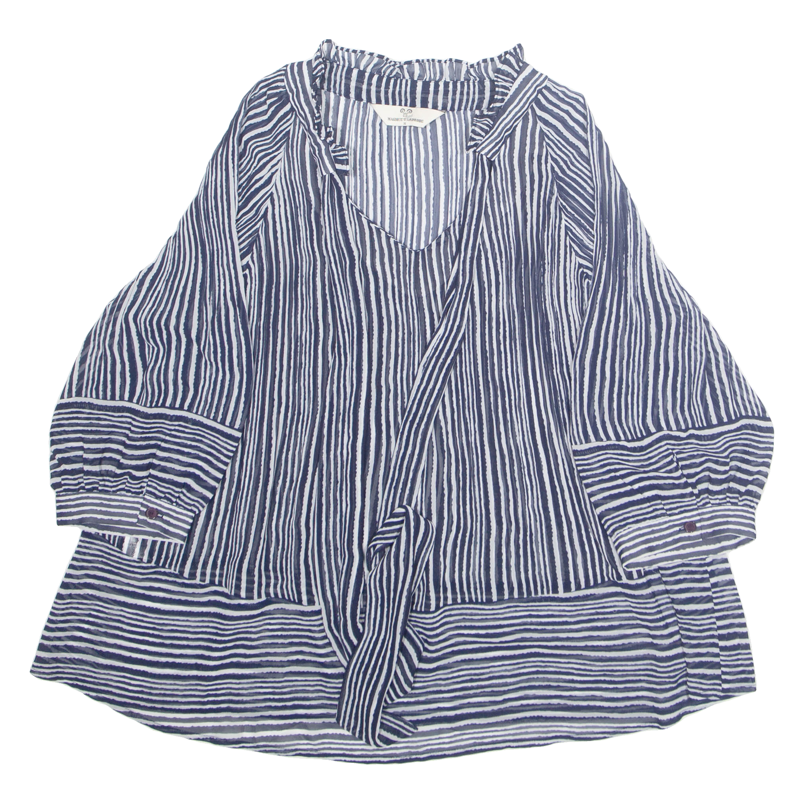MAJIQUE WARDROBE Womens Blouse Blue Long Sleeve Striped M Refurbished - N/A refurbished available on Cerqular