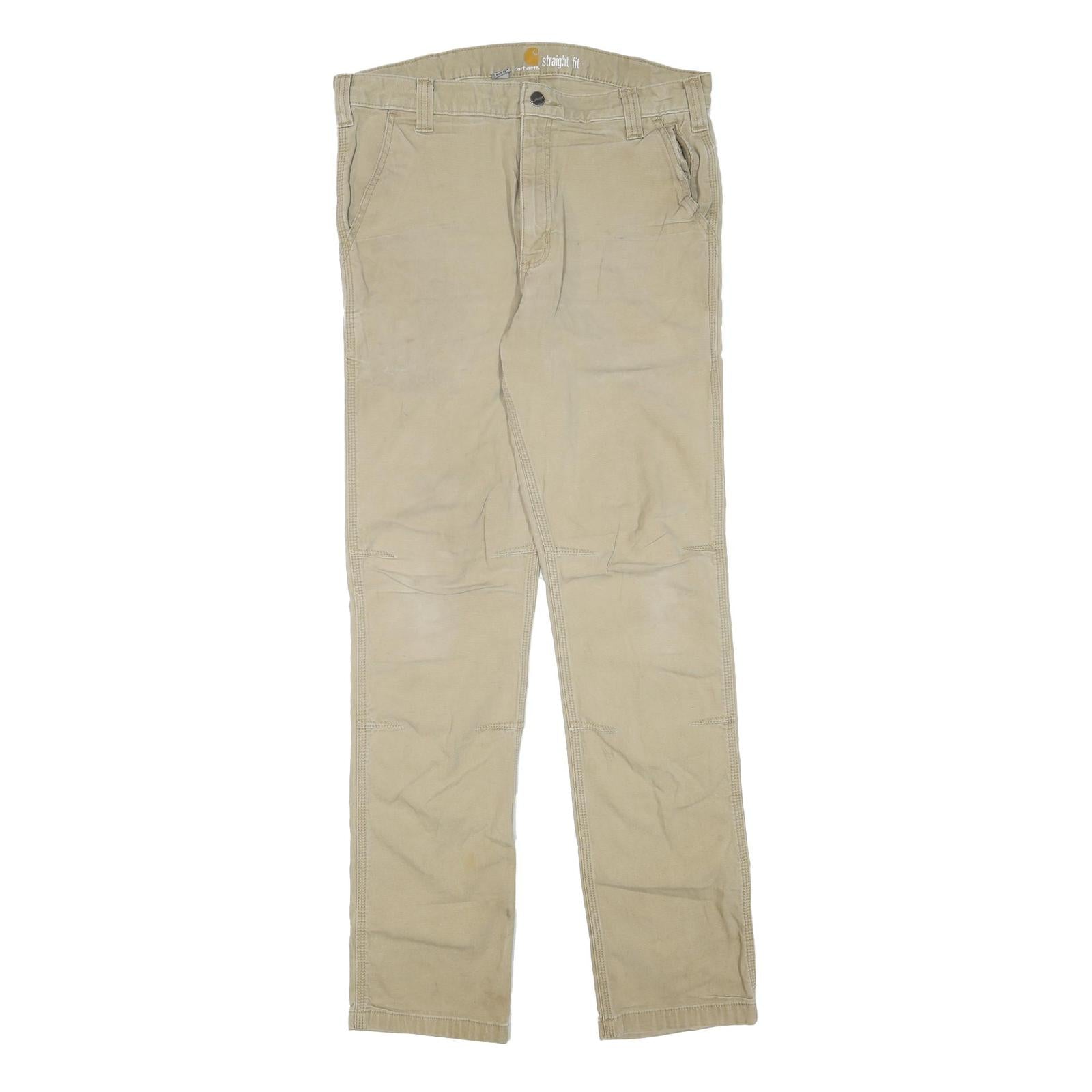 CARHARTT Mens Cotton Blend Beige Regular Straight Trousers W34 L34 Workwear Zip Refurbished - N/A refurbished available on Cerqular