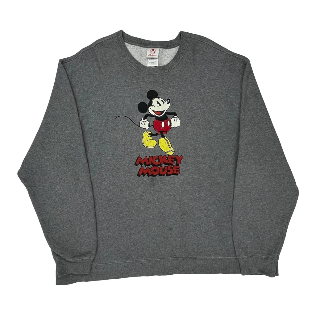 Mickey Mouse Disney Cartoon Sweatshirt - XL Grey Cotton Blend Refurbished - Thrifted (note: this is a term often used to describe second- refurbished available on Cerqular