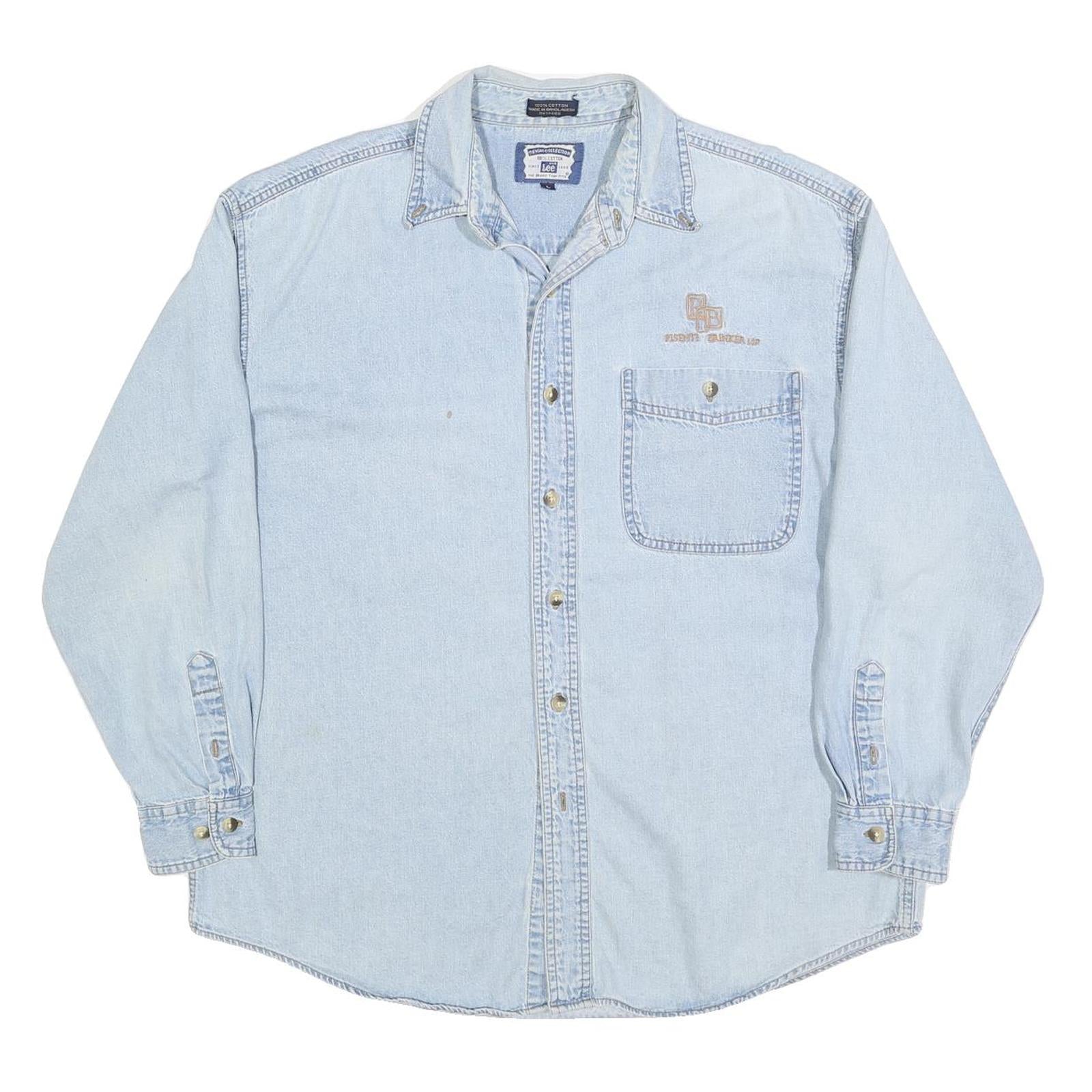LEE Mens Blue Denim Shirt L Cotton Button Pocket Casual Lightweight Refurbished - N/A refurbished available on Cerqular