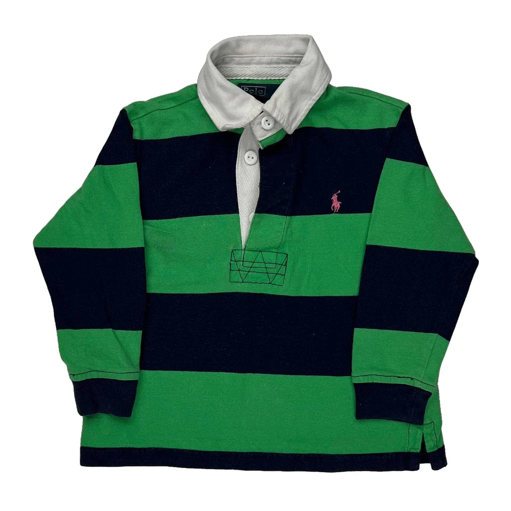 Age 1.5 Polo By Ralph Lauren Striped Rugby Shirt - 2XS Green Cotton Refurbished - Thrifted (note: this is a term often used to describe second- refurbished available on Cerqular