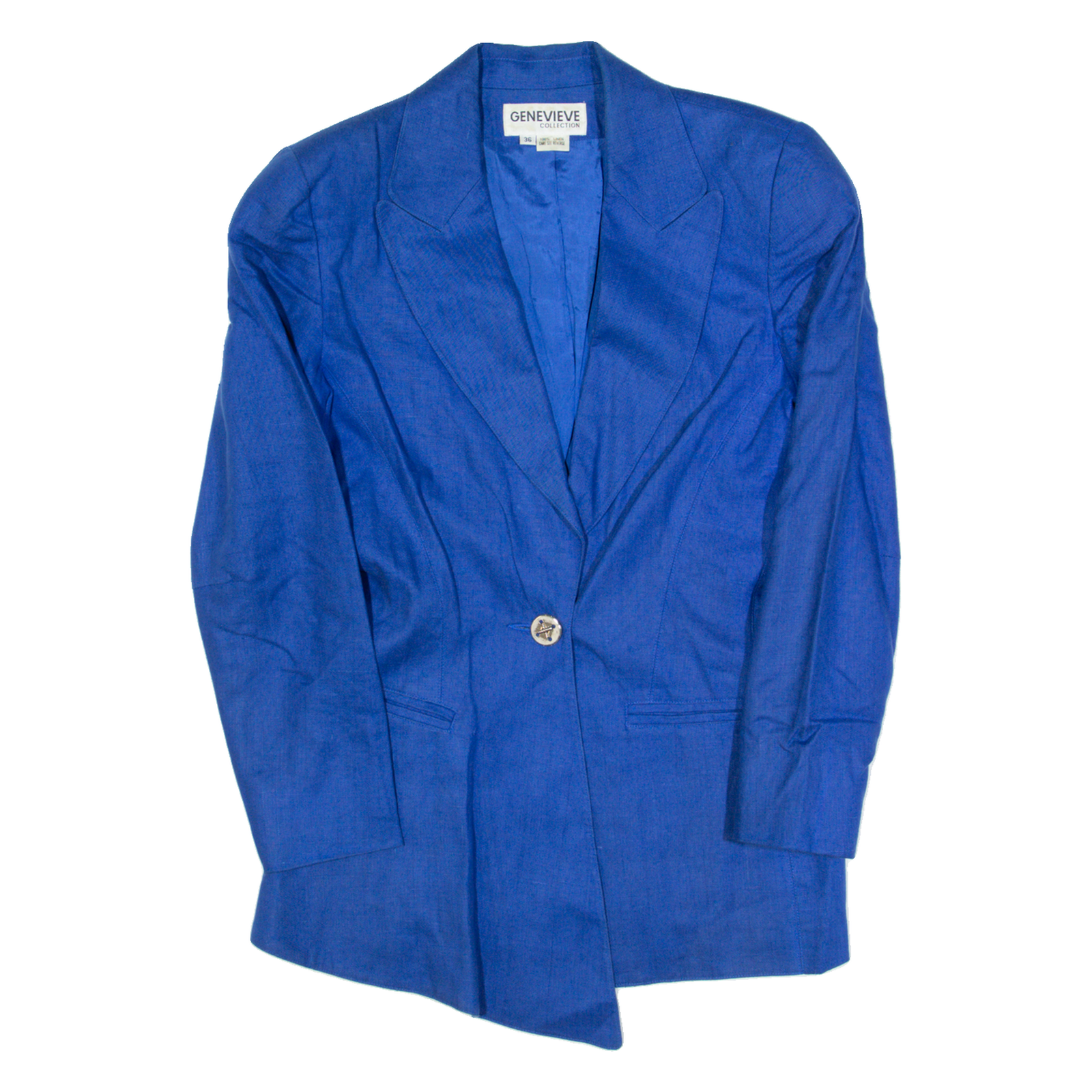 GENEVIEVE Womens Blazer Jacket Blue Linen S Refurbished - N/A refurbished available on Cerqular