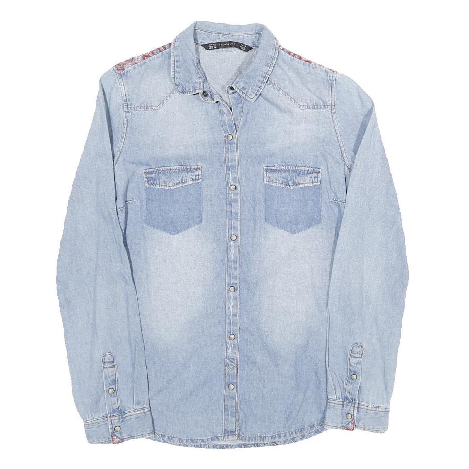 ZARA Womens Blue Denim Shirt Long Sleeve Collared XS Embroidered Yoke Refurbished - N/A refurbished available on Cerqular