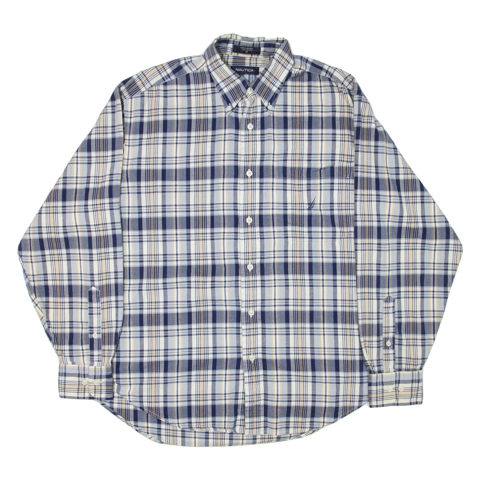 NAUTICA Mens Shirt Blue Plaid Long Sleeve M Refurbished - N/A refurbished available on Cerqular