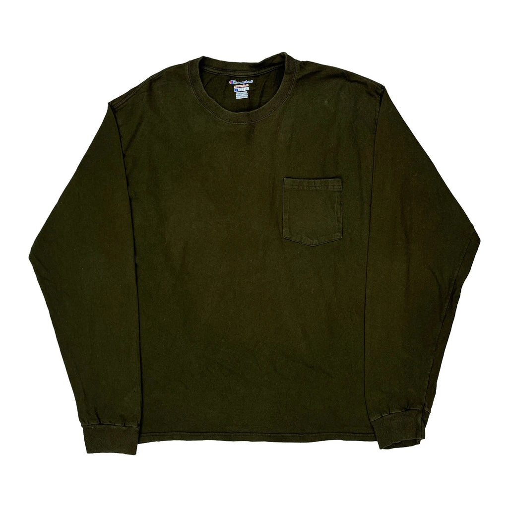 Champion Long Sleeve T-Shirt - Large Green Cotton Refurbished - Thrifted (note: this is a term often used to describe second- refurbished available on Cerqular