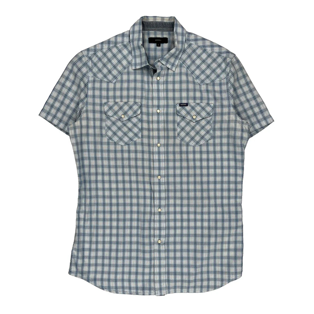 Diesel Checked Short Sleeve Shirt - Large Blue Cotton Refurbished - Thrifted (note: this is a term often used to describe second- refurbished available on Cerqular