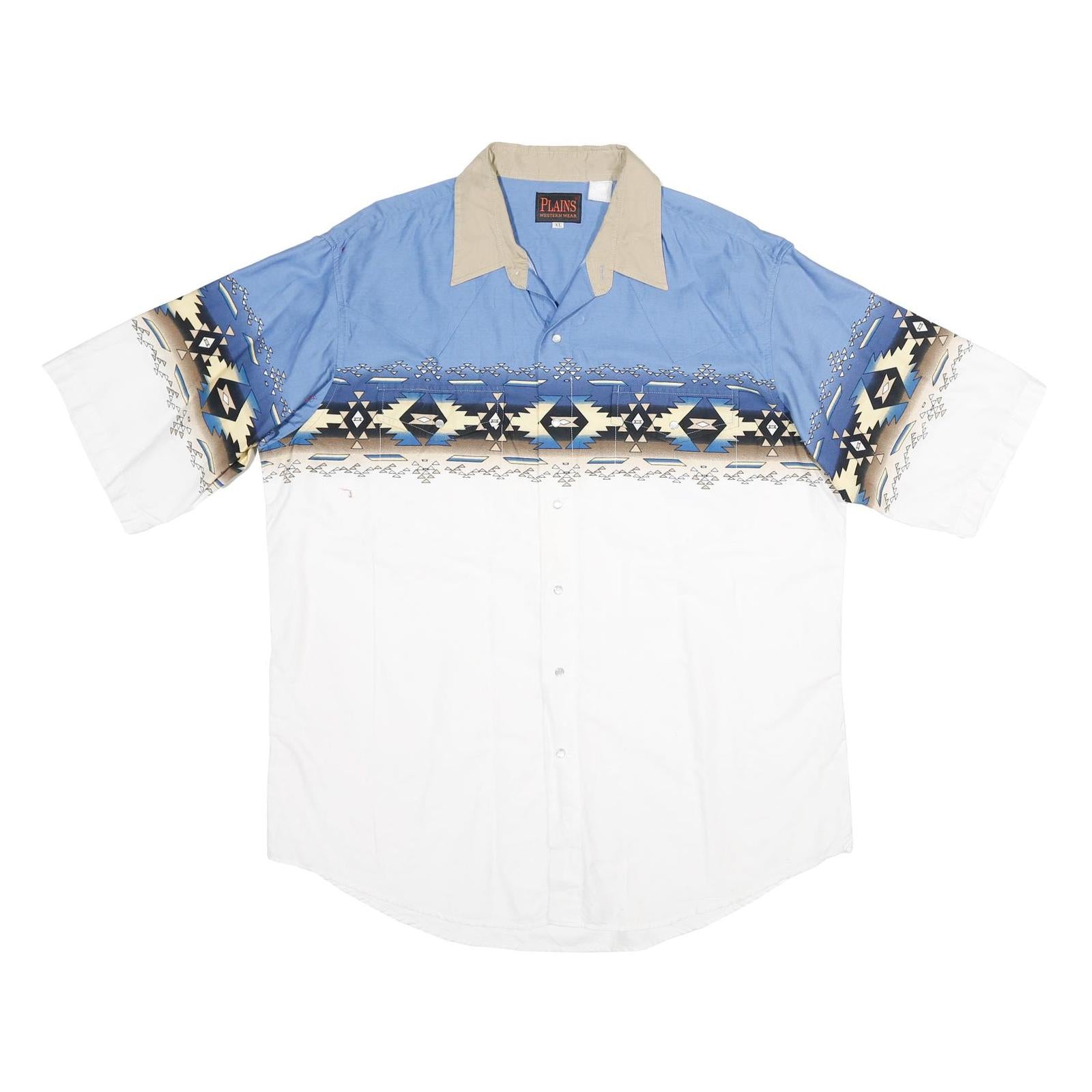 PLAINS Mens Blue & White Aztec Print Western Shirt XL Cotton Summer Casual Refurbished - N/A refurbished available on Cerqular