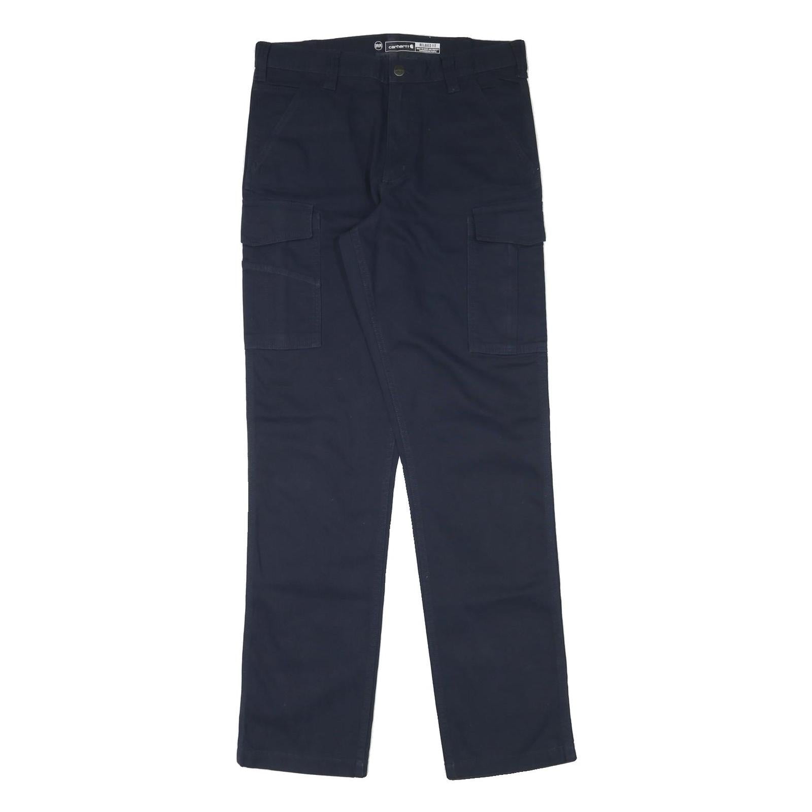 CARHARTT Mens Relaxed Navy Blue Cargo Trousers W32 L34 Cotton Blend Zip Refurbished - N/A refurbished available on Cerqular