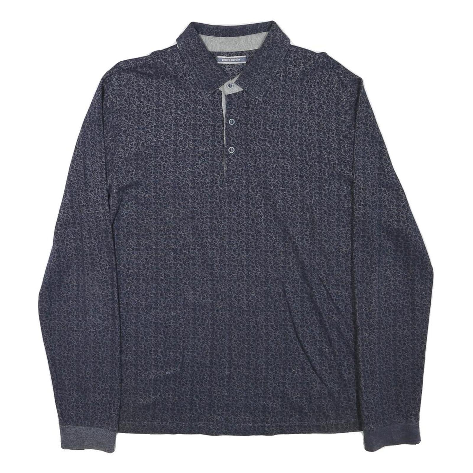 PIERRE CARDIN Mens Blue Long Sleeve Printed Polo Shirt M Cotton Blend Refurbished - N/A refurbished available on Cerqular