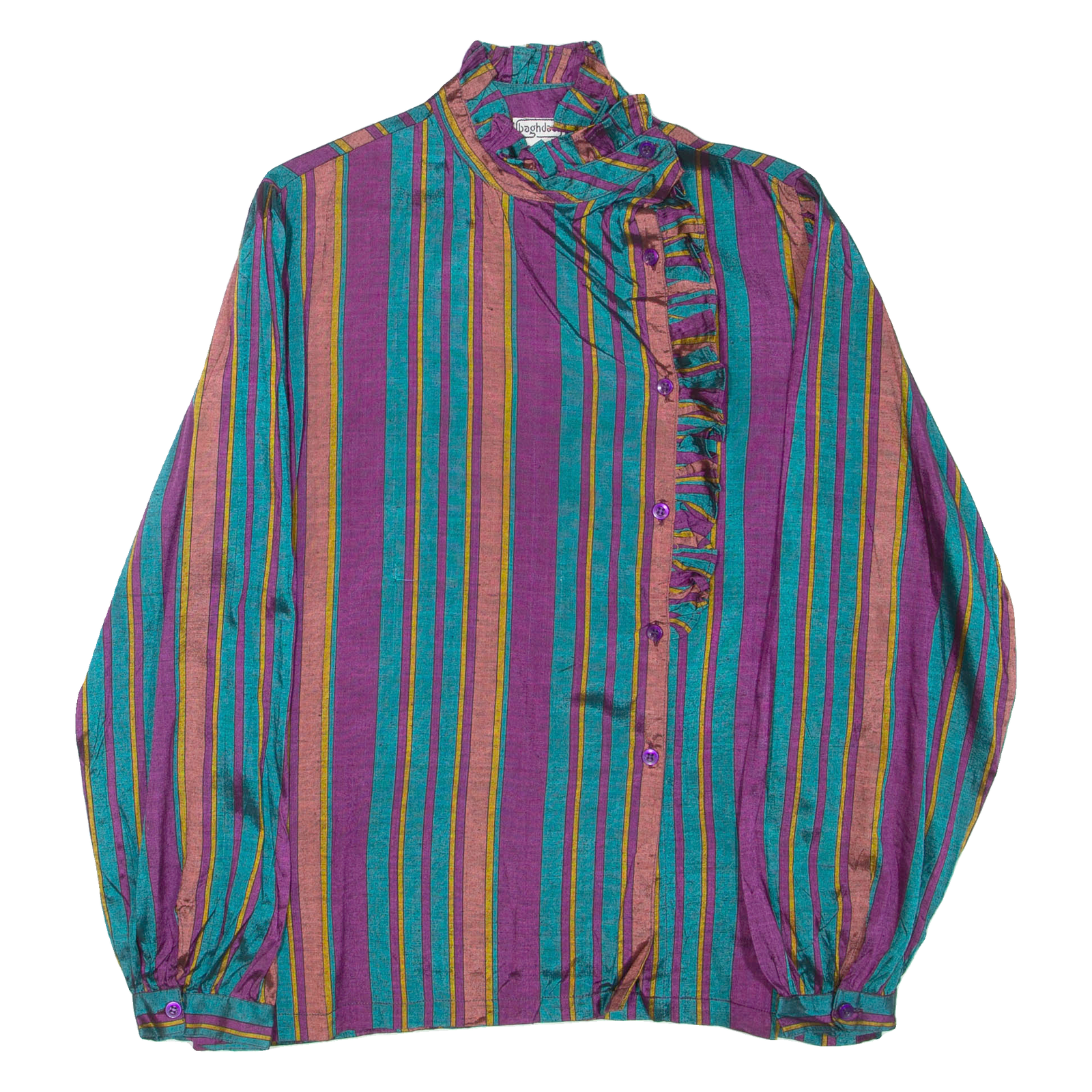BAGHDADI Womens Printed Blouse Blue High Neck Long Sleeve Striped M Refurbished - N/A refurbished available on Cerqular