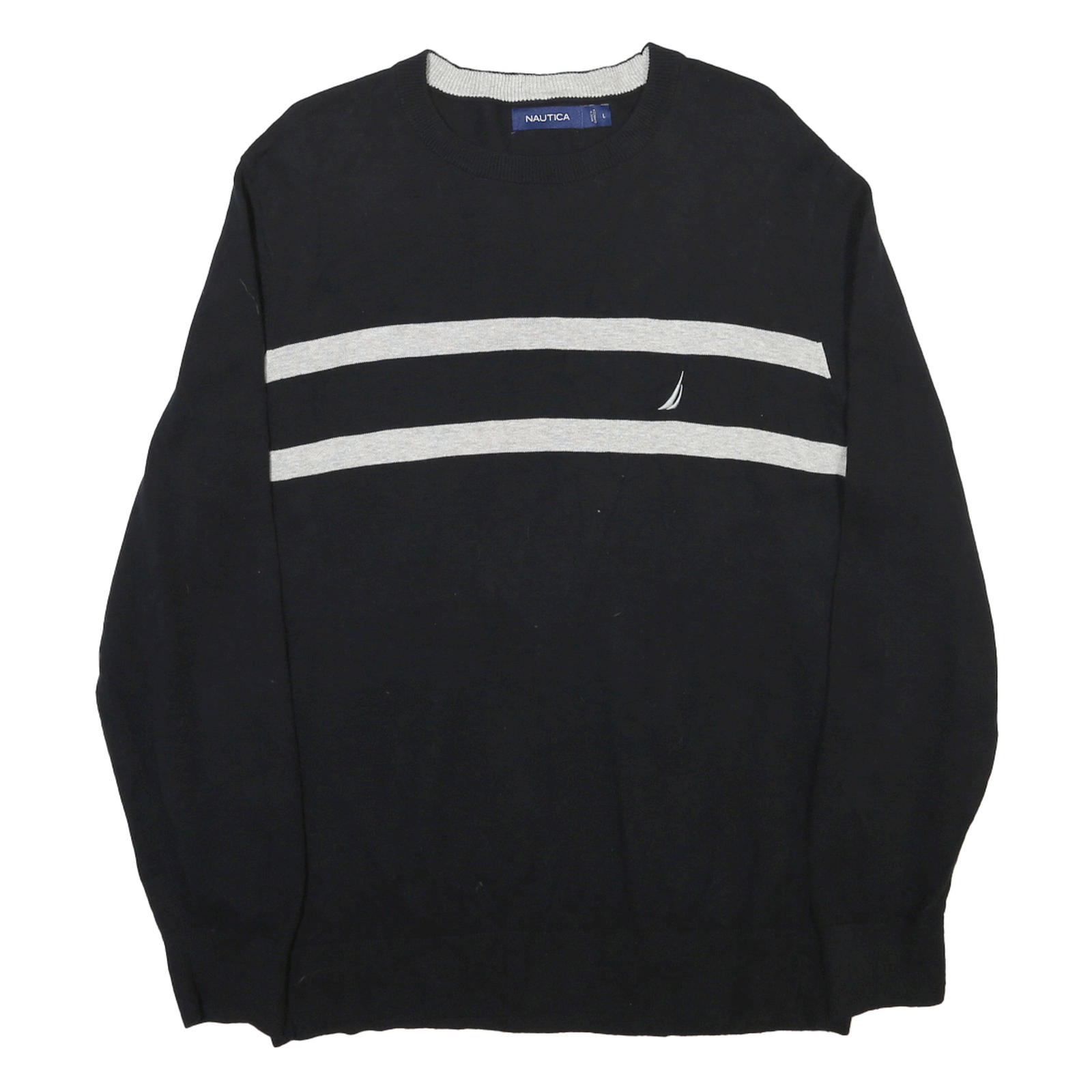 NAUTICA Mens Black & Grey Plain Cotton Crew Neck Jumper L Casual Classic Knit Refurbished - N/A refurbished available on Cerqular
