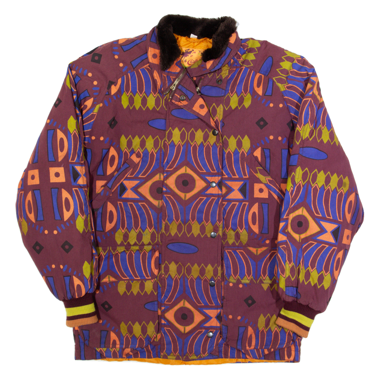 CHILLYTIME Womens Jacket Maroon 90s Crazy Pattern S Refurbished - N/A refurbished available on Cerqular