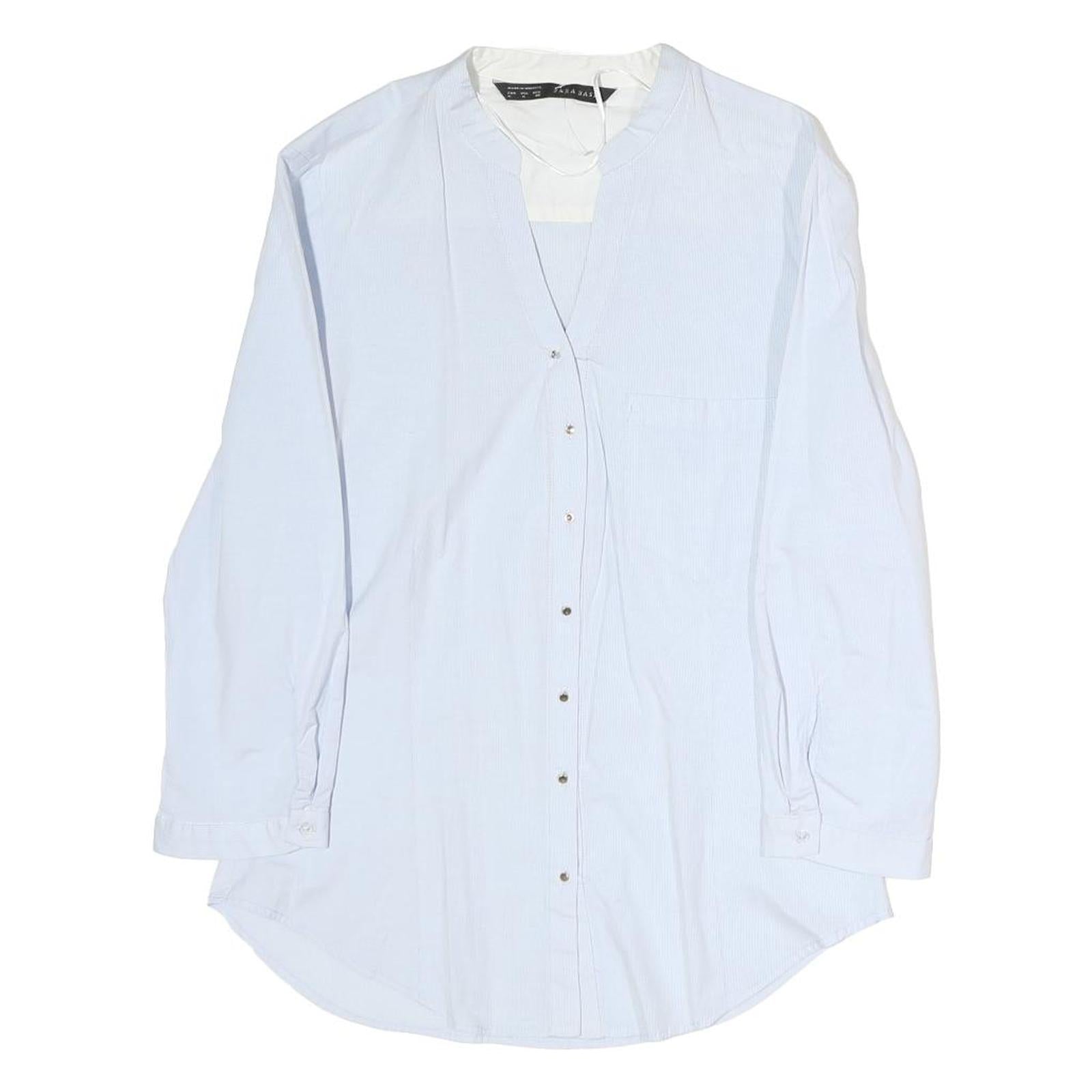 ZARA Womens White Cotton Blend Shirt Long Sleeve V Neck M Classic Button Up Refurbished - N/A refurbished available on Cerqular