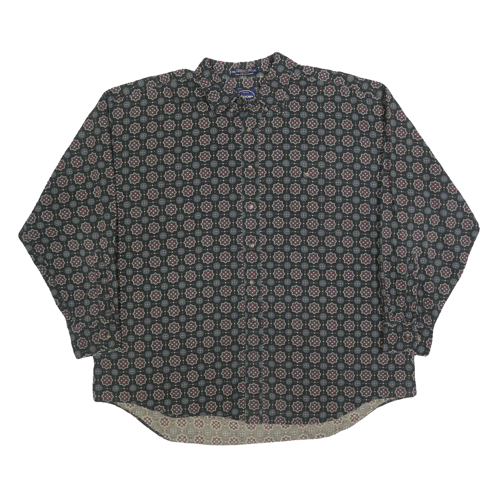 ARROW Mens Black Floral Pattern Cotton Shirt 2XL Long Sleeve Casual Button Refurbished - N/A refurbished available on Cerqular
