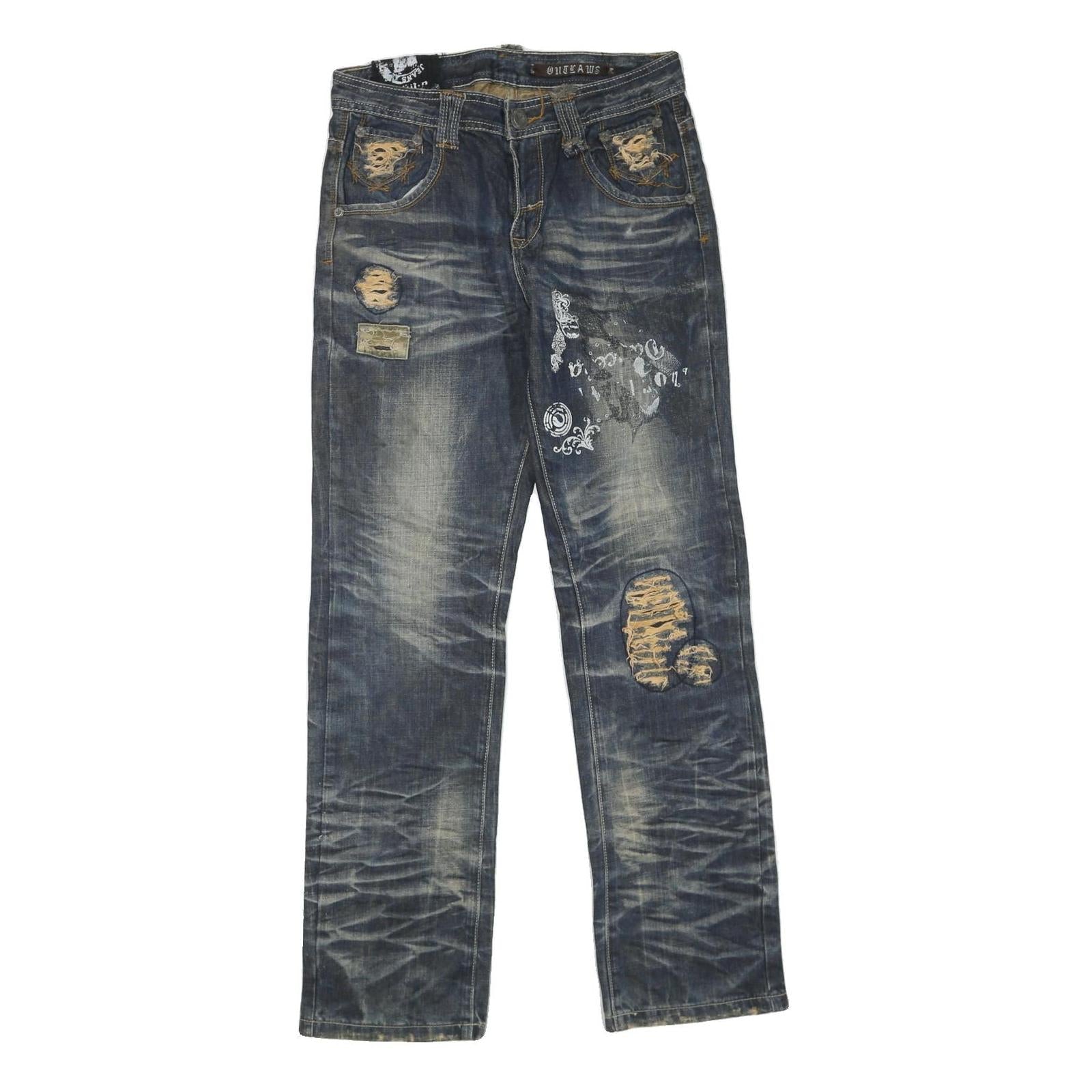Mens Blue Regular Fit Denim Jeans W30 L32 Distressed Ripped Cotton Blend Zip Refurbished - N/A refurbished available on Cerqular