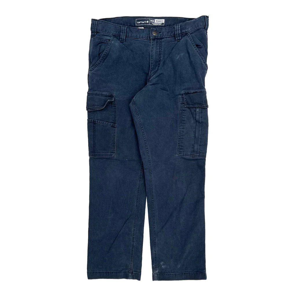 Carhartt Cargo Cargo Trousers - 34W 30L Blue Cotton Refurbished - Thrifted (note: this is a term often used to describe second- refurbished available on Cerqular