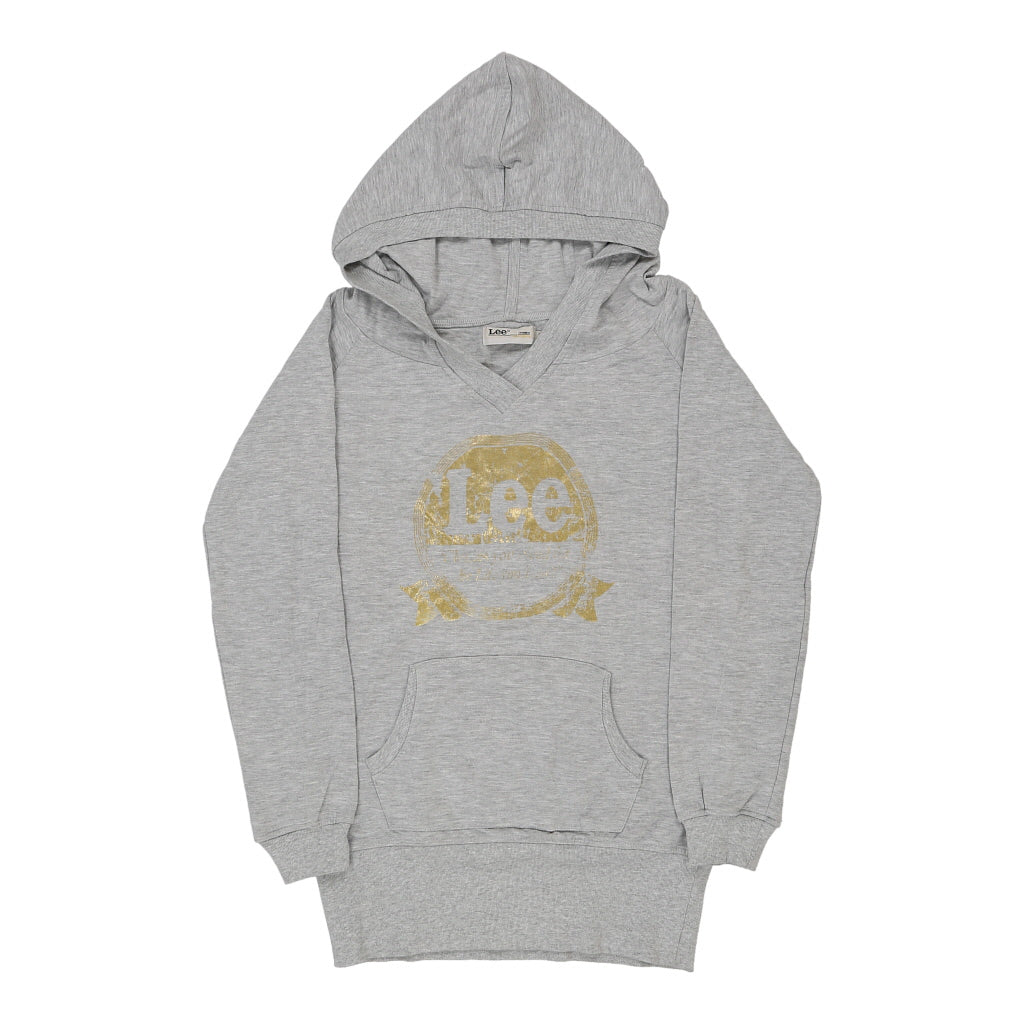 Lee Spellout Hoodie - Large Grey Cotton Blend Refurbished - Thrifted (note: this is a term often used to describe second- refurbished available on Cerqular
