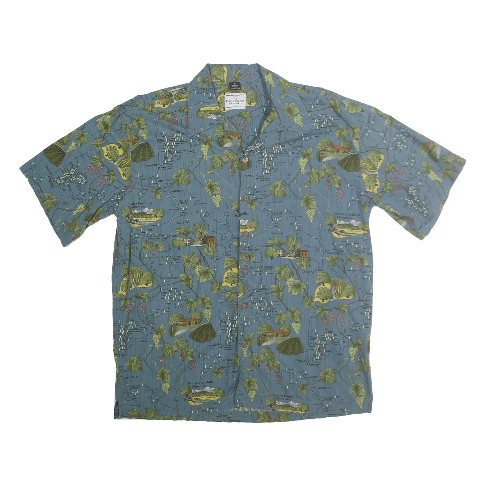 DAVID CAREY Mens Blue Green Map Print Casual Shirt XL Cotton Blend Short Sleeve Refurbished - N/A refurbished available on Cerqular