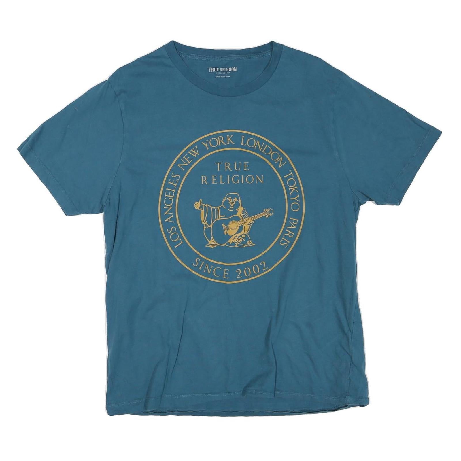 TRUE RELIGION Mens Blue Graphic T-Shirt XL Short Sleeve Crew Neck Cotton Blend Refurbished - N/A refurbished available on Cerqular