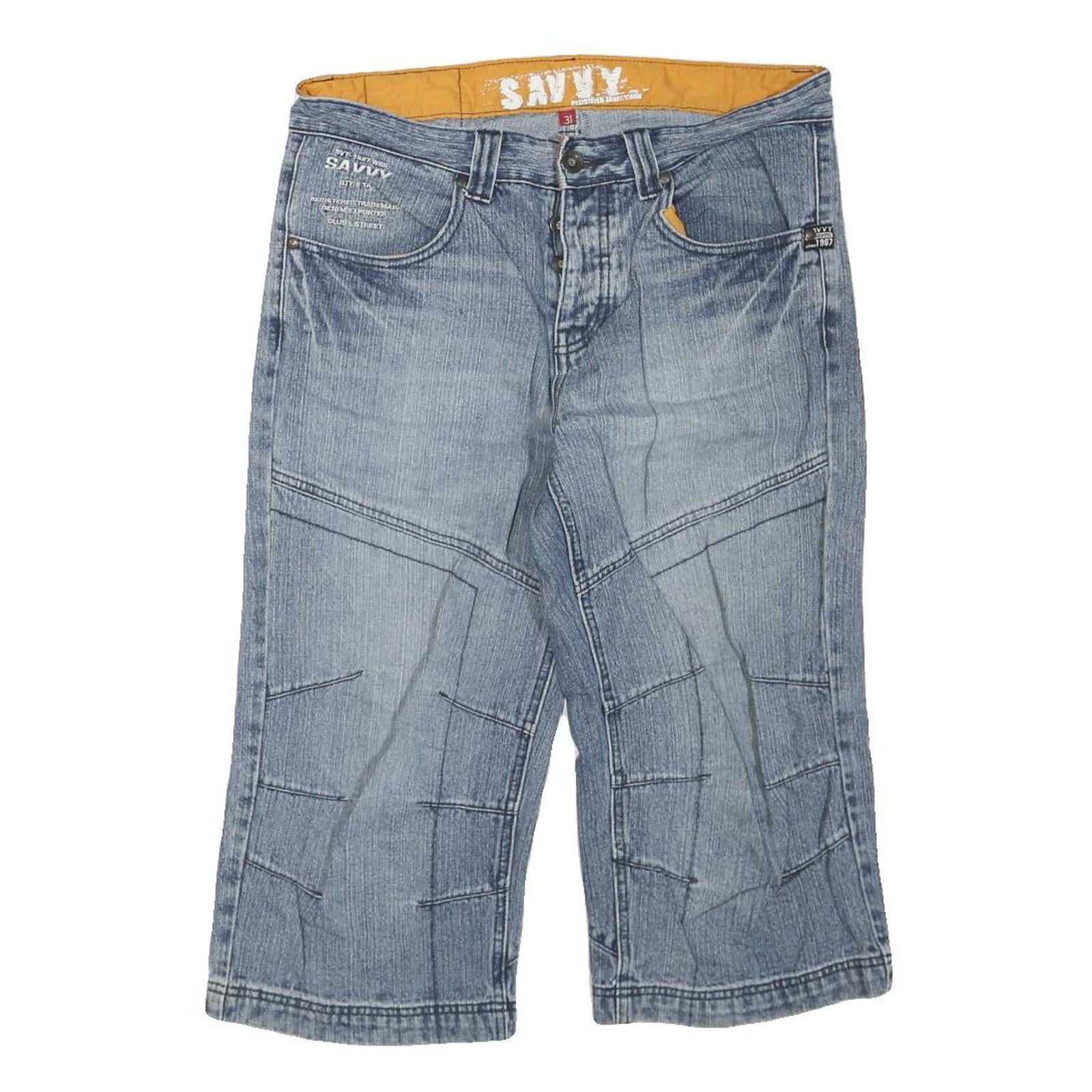 SAVVY Mens Cotton Blend Blue Denim Casual Shorts M W31 Stylish Stitch Detail Refurbished - N/A refurbished available on Cerqular