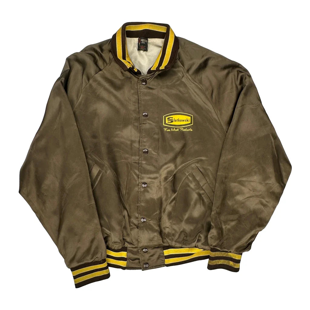 Buy Aristo Jac Varsity Jacket - Large Brown Polyester Refurbished - $39.85 Aristo Jac Varsity Jacket - Large Brown Polyester Refurbished - Thrifted (note: this is a term often used to describe second- refurbished available on Cerqular