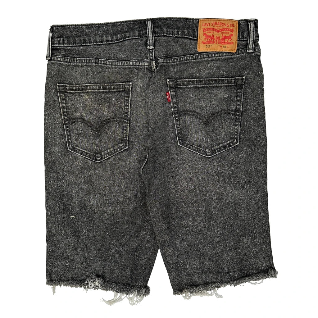 Levis Denim Shorts - 34W 11L Grey Cotton Refurbished - Thrifted (note: this is a term often used to describe second- refurbished available on Cerqular