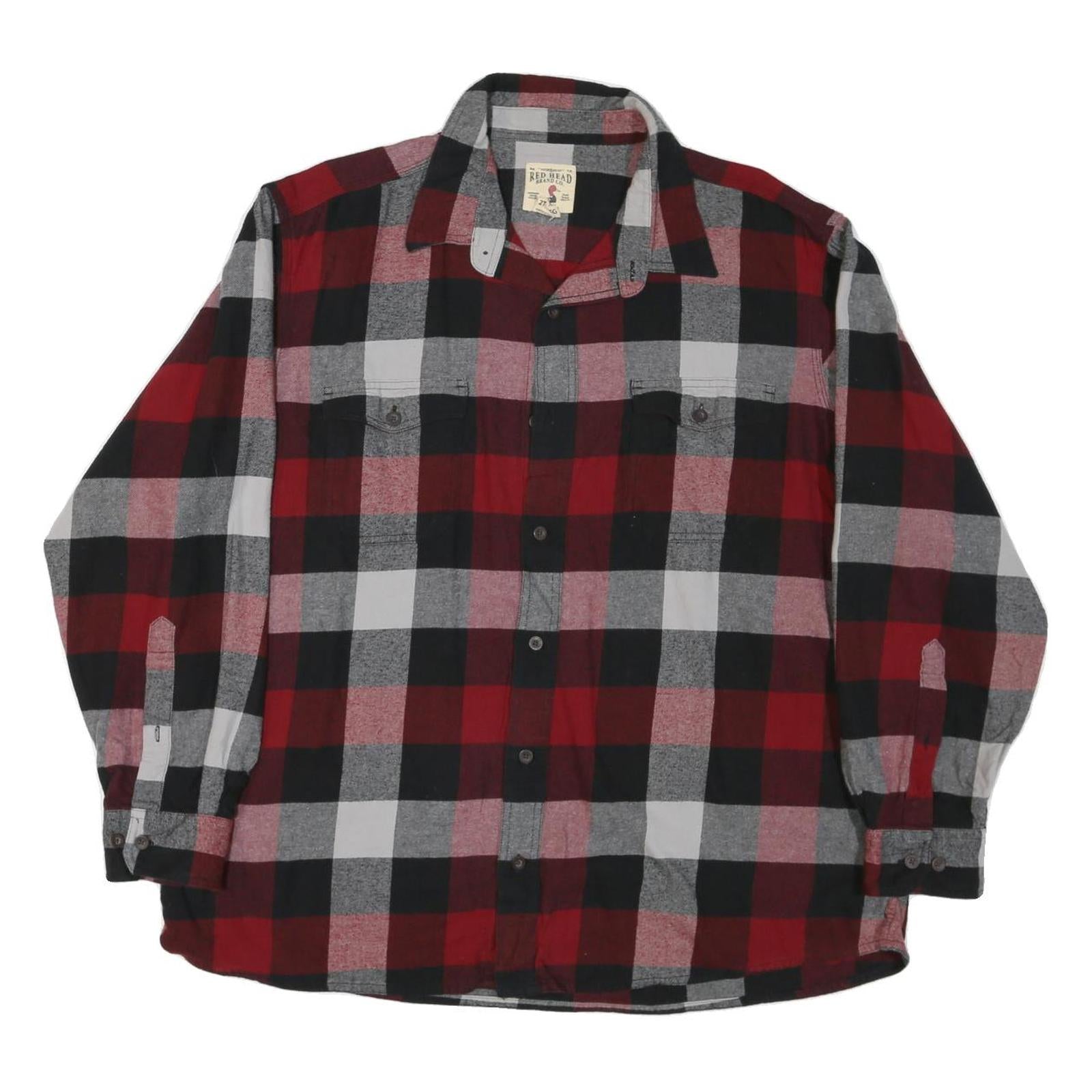 RED HEAD Mens Red & Black Check Shirt 2XL Cotton Blend Long Sleeve Button Up Refurbished - N/A refurbished available on Cerqular