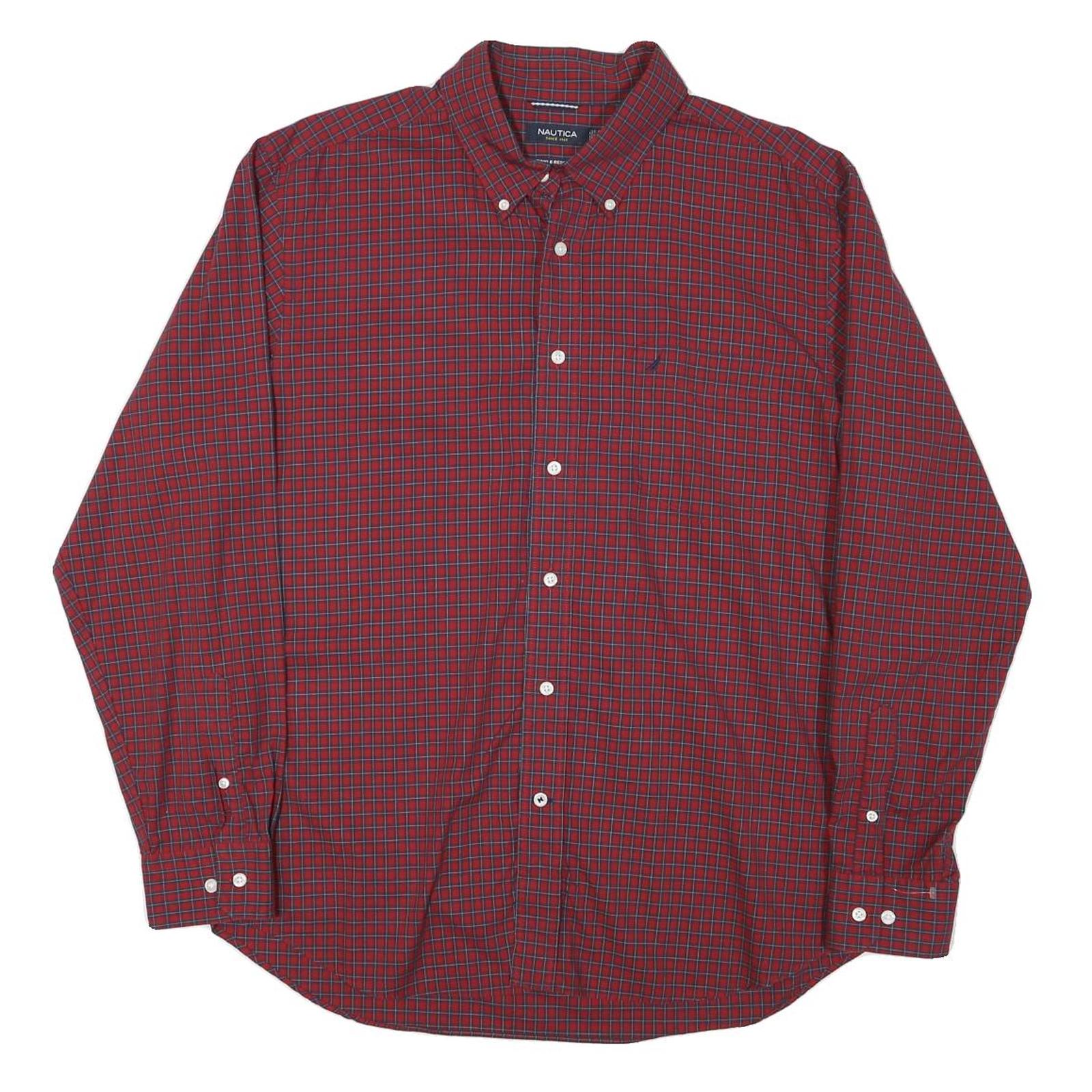 NAUTICA Mens Red & Blue Check Shirt XL Button Down Cotton Blend Casual Refurbished - N/A refurbished available on Cerqular