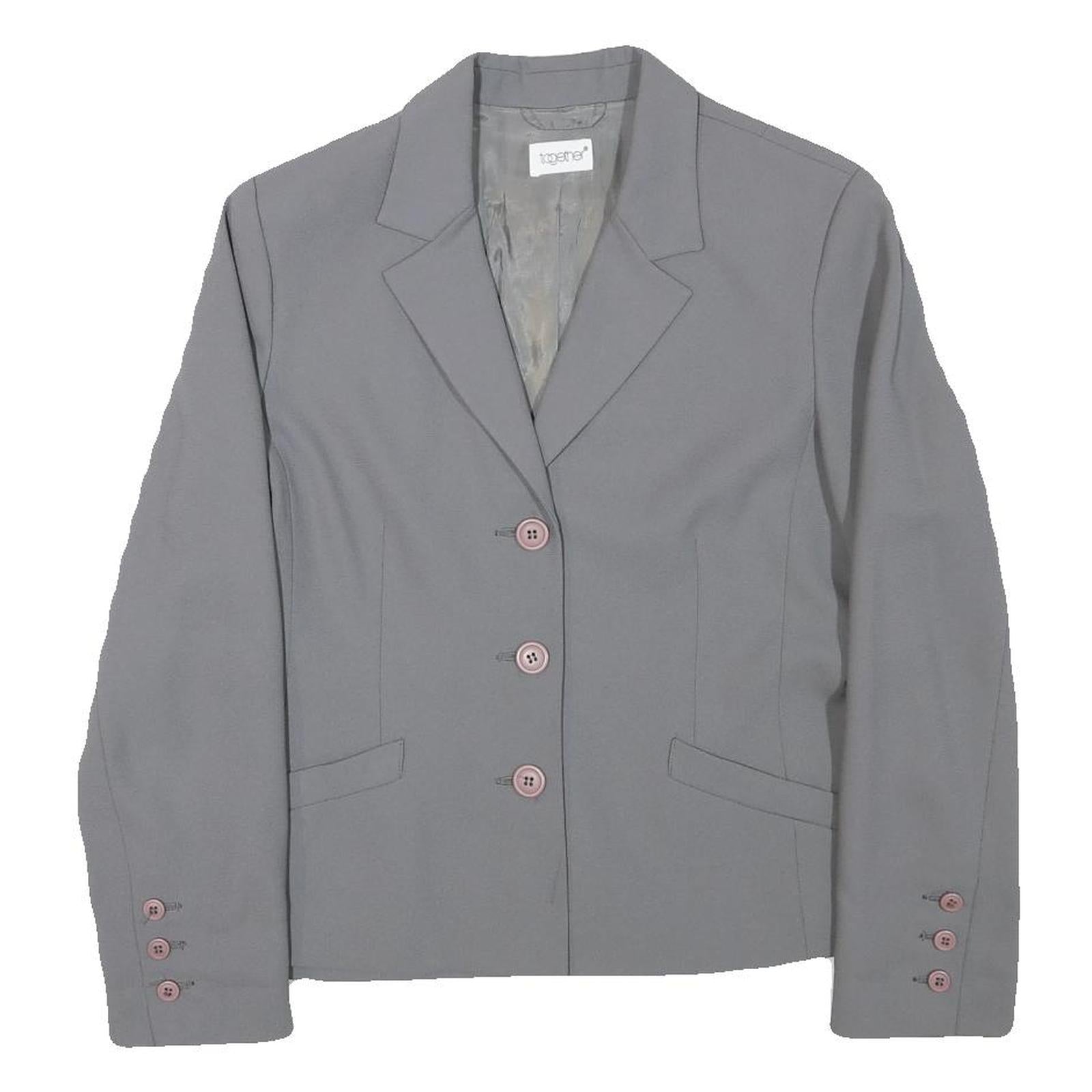 TOGETHER Womens Grey Button Jacket M Polyester Blend Classic Tailored Plain Refurbished - N/A refurbished available on Cerqular