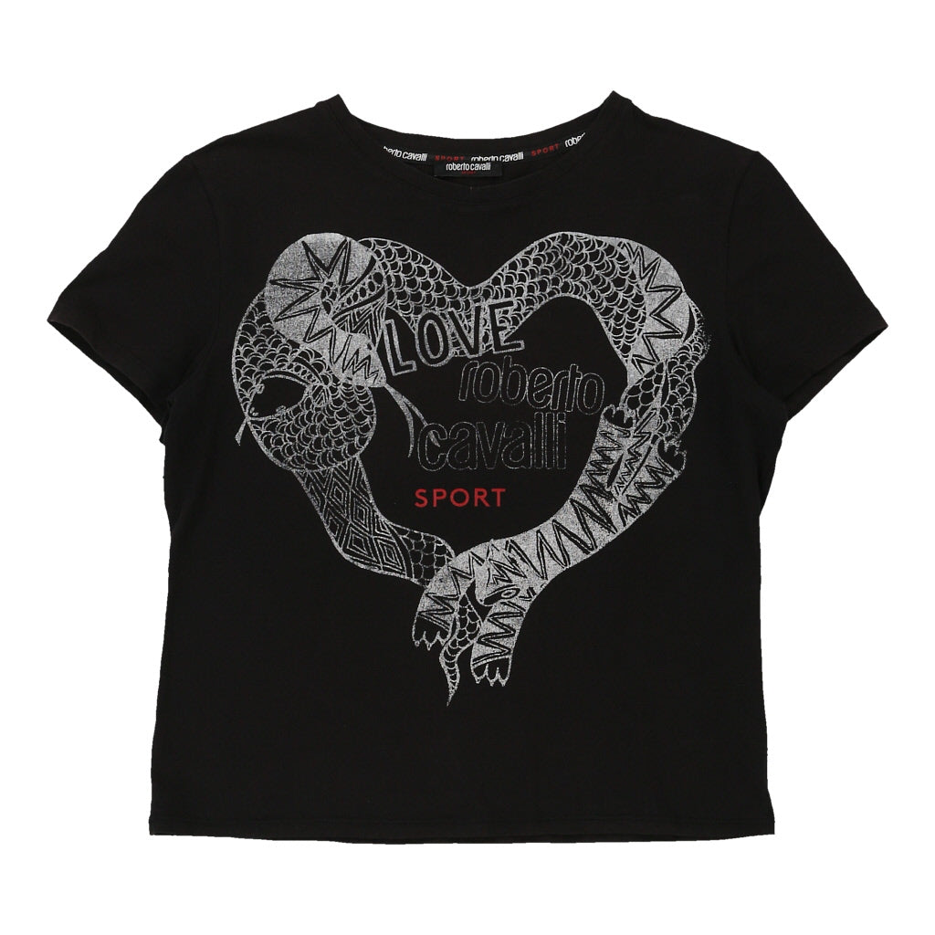 Roberto Cavalli Sport Graphic T-Shirt - Medium Black Cotton | Size: medium Refurbished - N/A (Preloved Designer is not a specific brand, it refurbished available on Cerqular