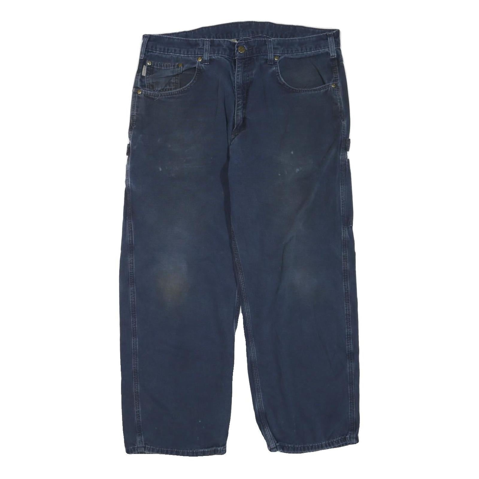 CARHARTT Mens Cotton Blend Blue Regular Straight Trousers W38 L30 Workwear Zip Refurbished - N/A refurbished available on Cerqular