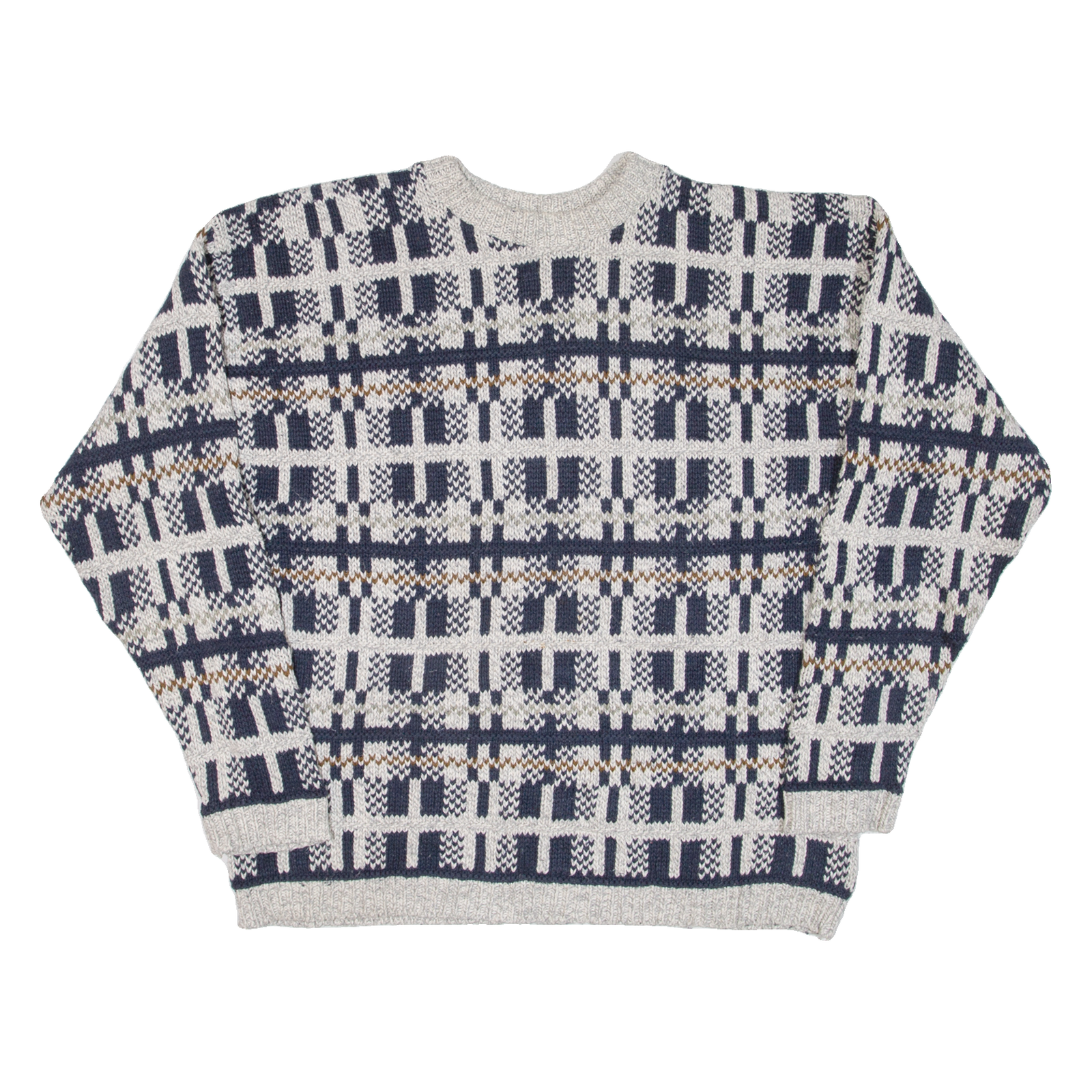 PENNS LANDING Mens Patterned Jumper Grey Fair Isle 90s Cable Knit L Refurbished - N/A refurbished available on Cerqular