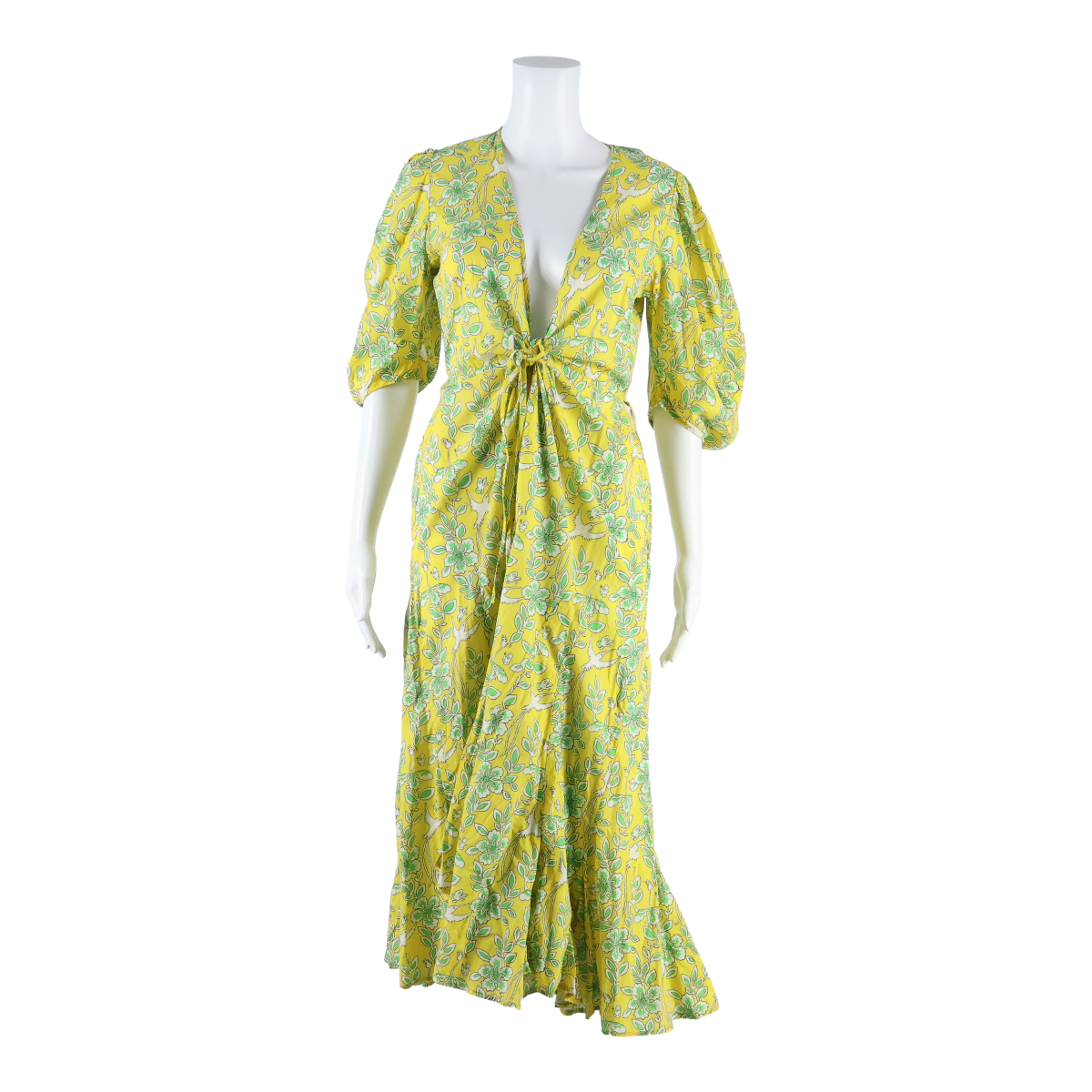 RHODE Birds Womens Wrap Dress Yellow Floral Short Sleeve Long XS Refurbished - N/A refurbished available on Cerqular
