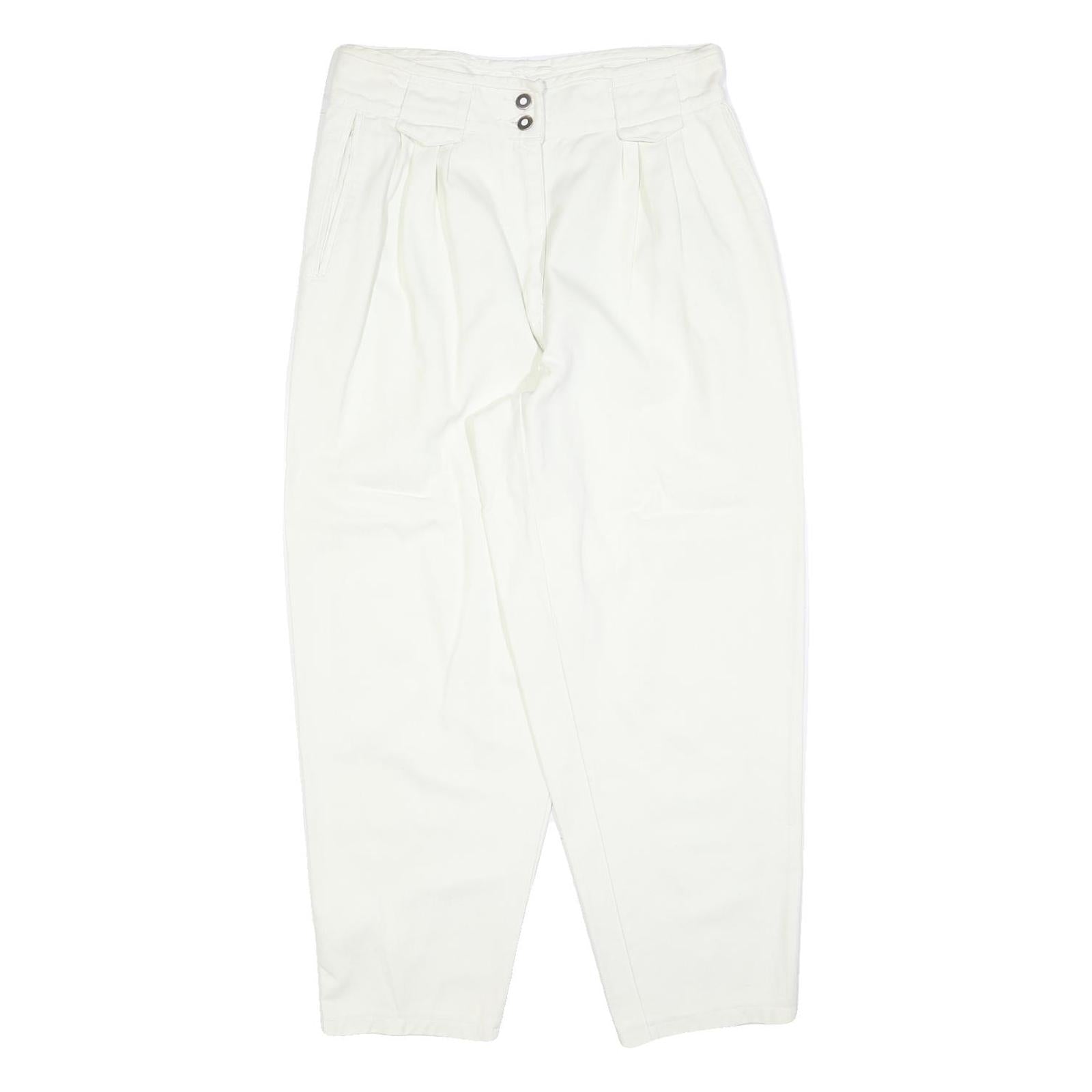 Womens White Regular Fit Cotton Blend Trousers W32 L28 Zip Closure Refurbished - N/A refurbished available on Cerqular