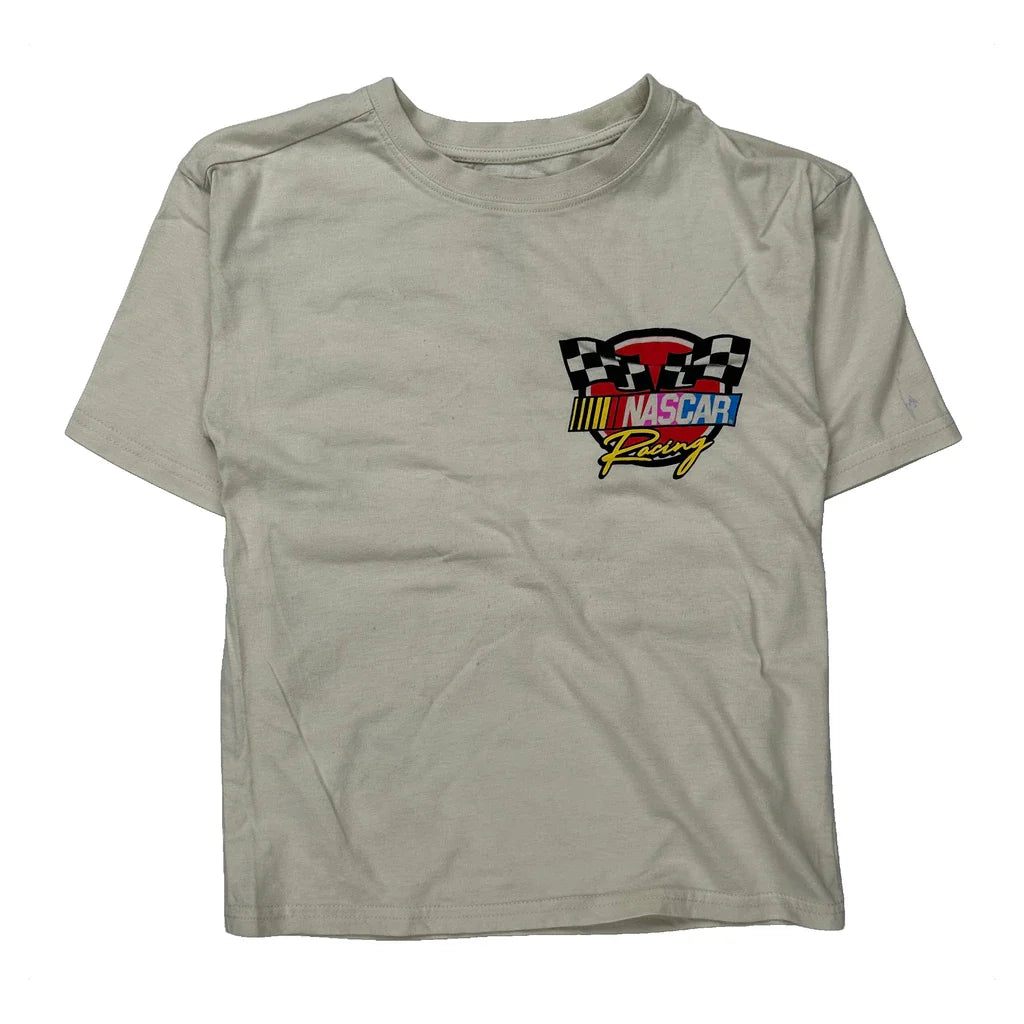 Age 8 Nascar Nascar T-Shirt - Medium Cream Cotton Blend Refurbished - Thrifted (note: this is a term often used to describe second- refurbished available on Cerqular