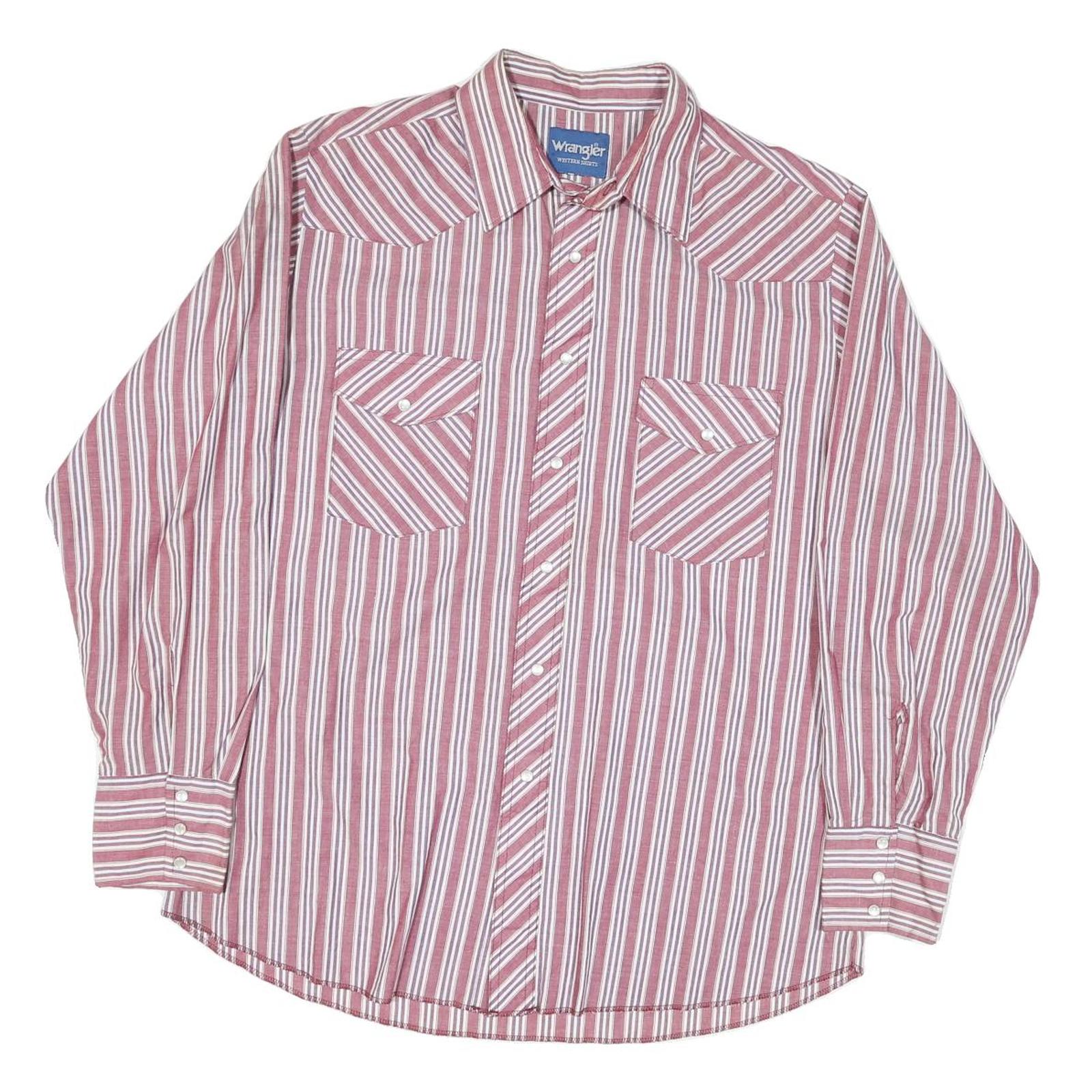 WRANGLER Mens Red & White Striped Shirt L Western Style Button Up Cotton Blend Refurbished - N/A refurbished available on Cerqular