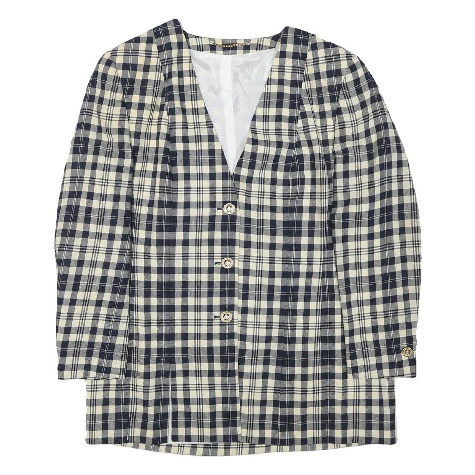 Womens Black & Cream Check Button Jacket L Wool Blend Classic Refurbished - N/A refurbished available on Cerqular
