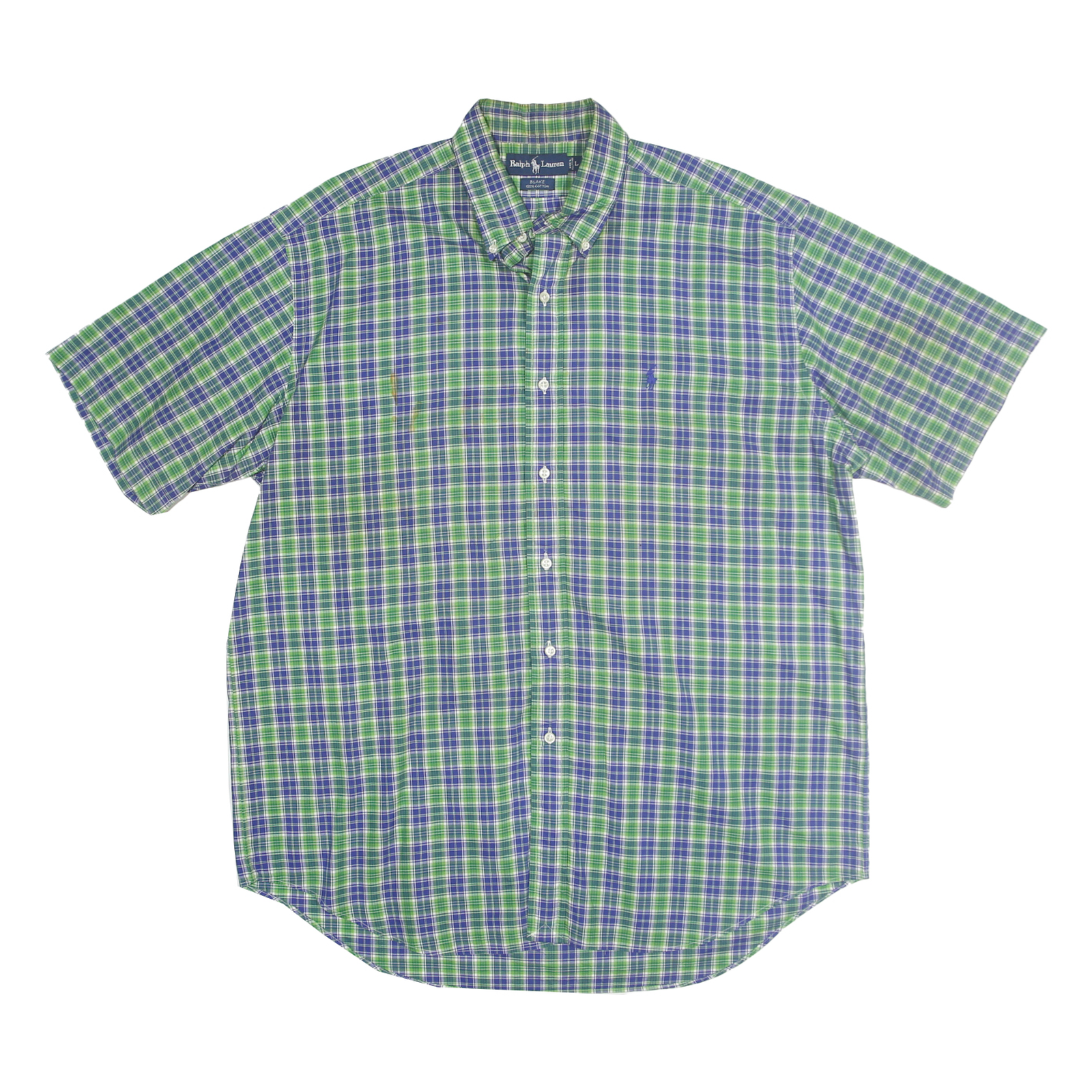 RALPH LAUREN Mens Green & Blue Check Shirt L Classic Button Collar Cotton Refurbished - N/A refurbished available on Cerqular