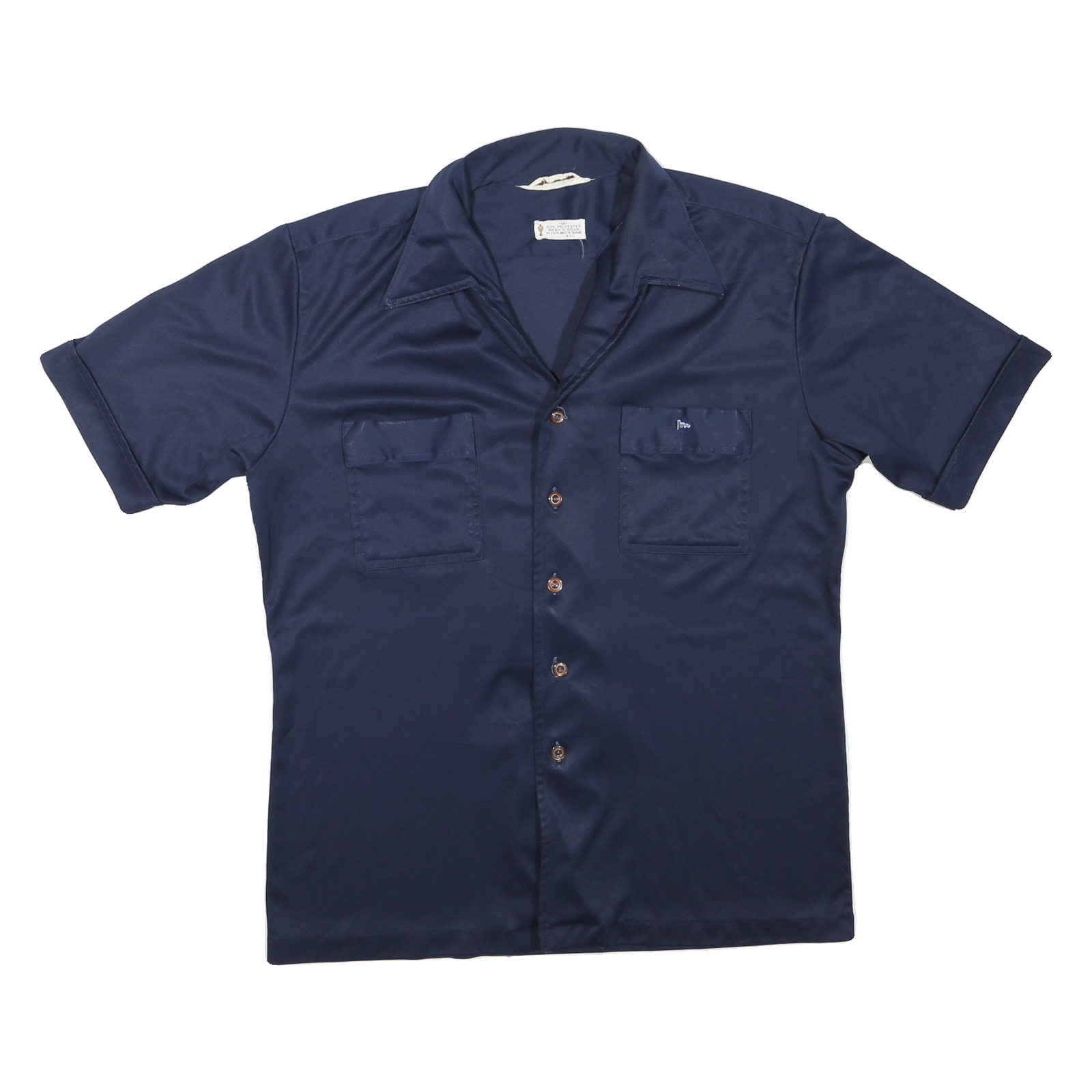 Mens Navy Blue Plain Shirt Button Short Sleeve M Polyester Blend Casual Refurbished - N/A refurbished available on Cerqular