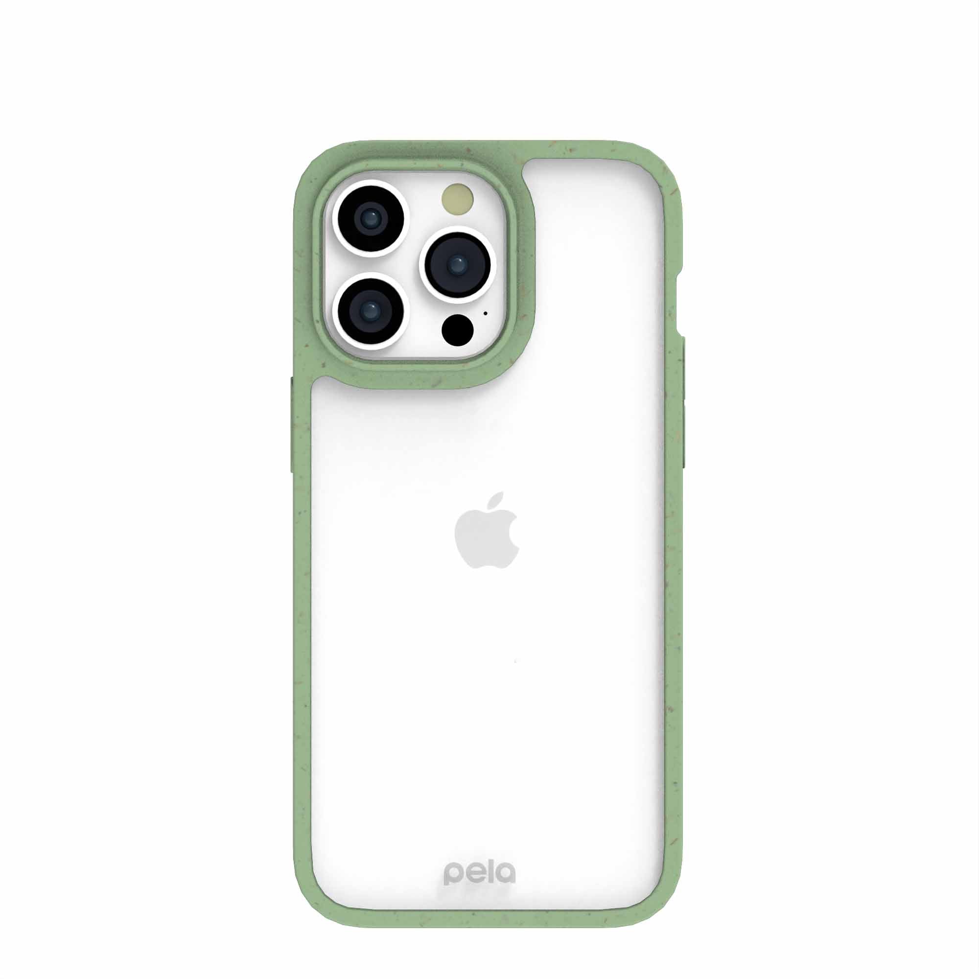 Clear iPhone 15 Pro Max Case with Sage Green Ridge Refurbished - Pela Case refurbished available on Cerqular