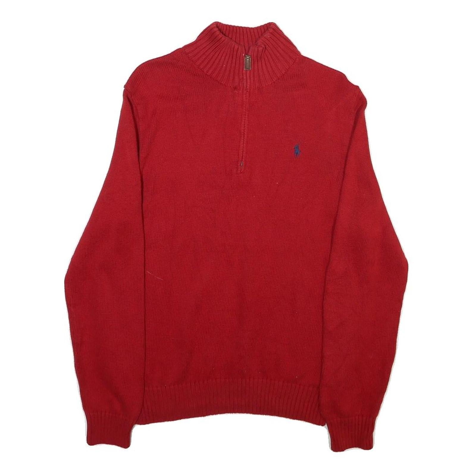POLO RALPH LAUREN Mens Red Pullover Plain Crew Neck Basic Knit M Cotton Blend Refurbished - N/A refurbished available on Cerqular