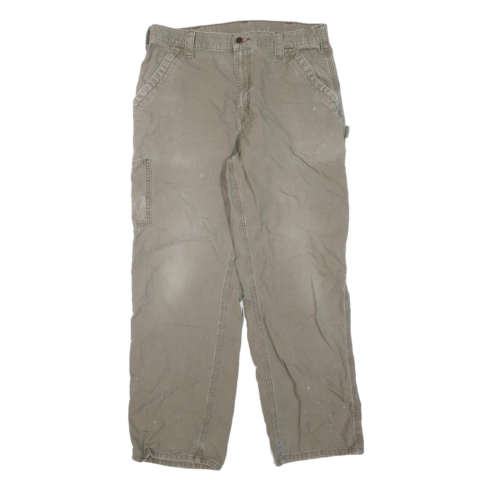 CARHARTT Mens Cotton Blend Beige Regular Fit Straight Trousers W36 L32 Workwear Refurbished - N/A refurbished available on Cerqular