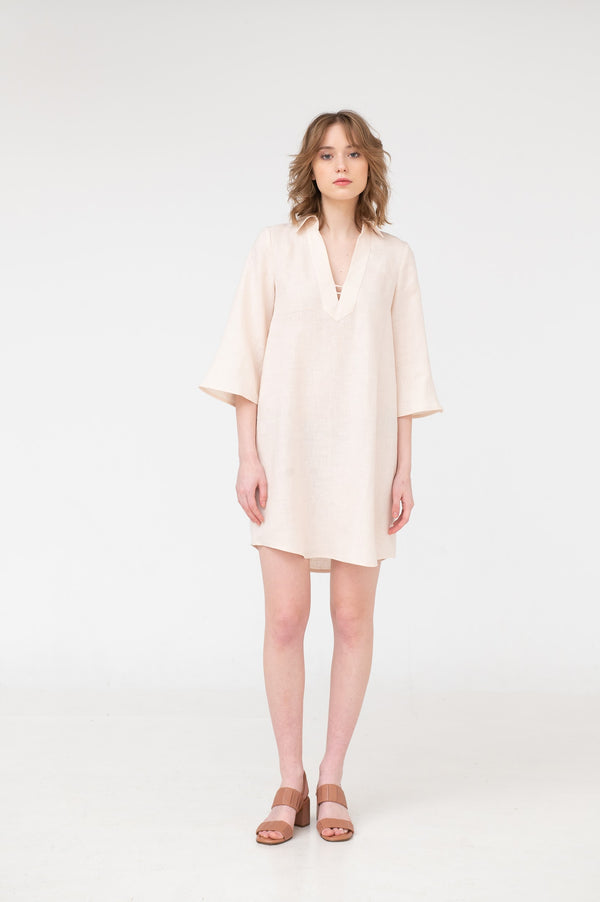 Alexa – V-neck Linen Mini Dress | Size: S | Color: Seashell Refurbished - N/A (I could not find a well-known brand with this name refurbished available on Cerqular